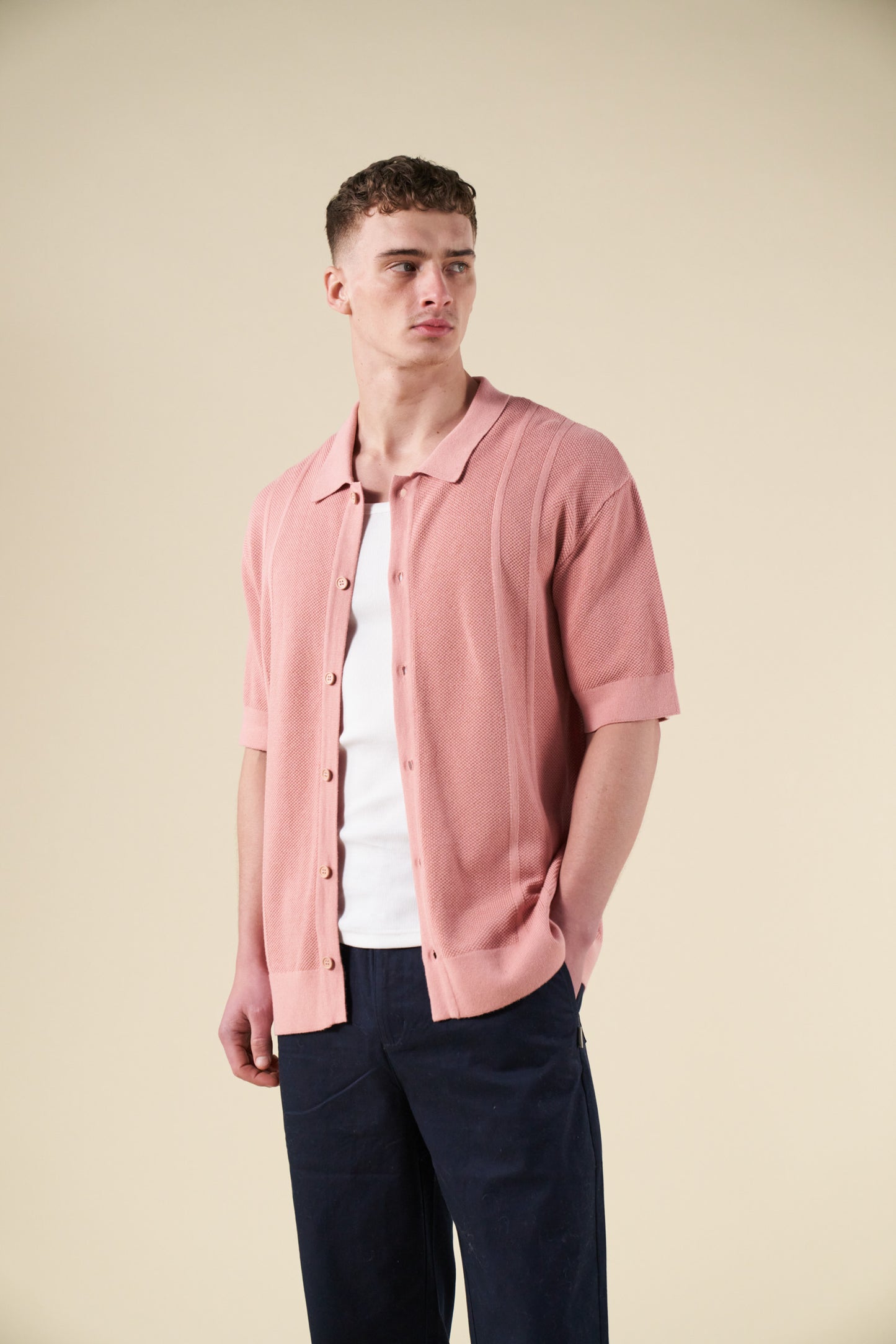 STANLEY WAFFLE KNIT POLO - ROSE PINK