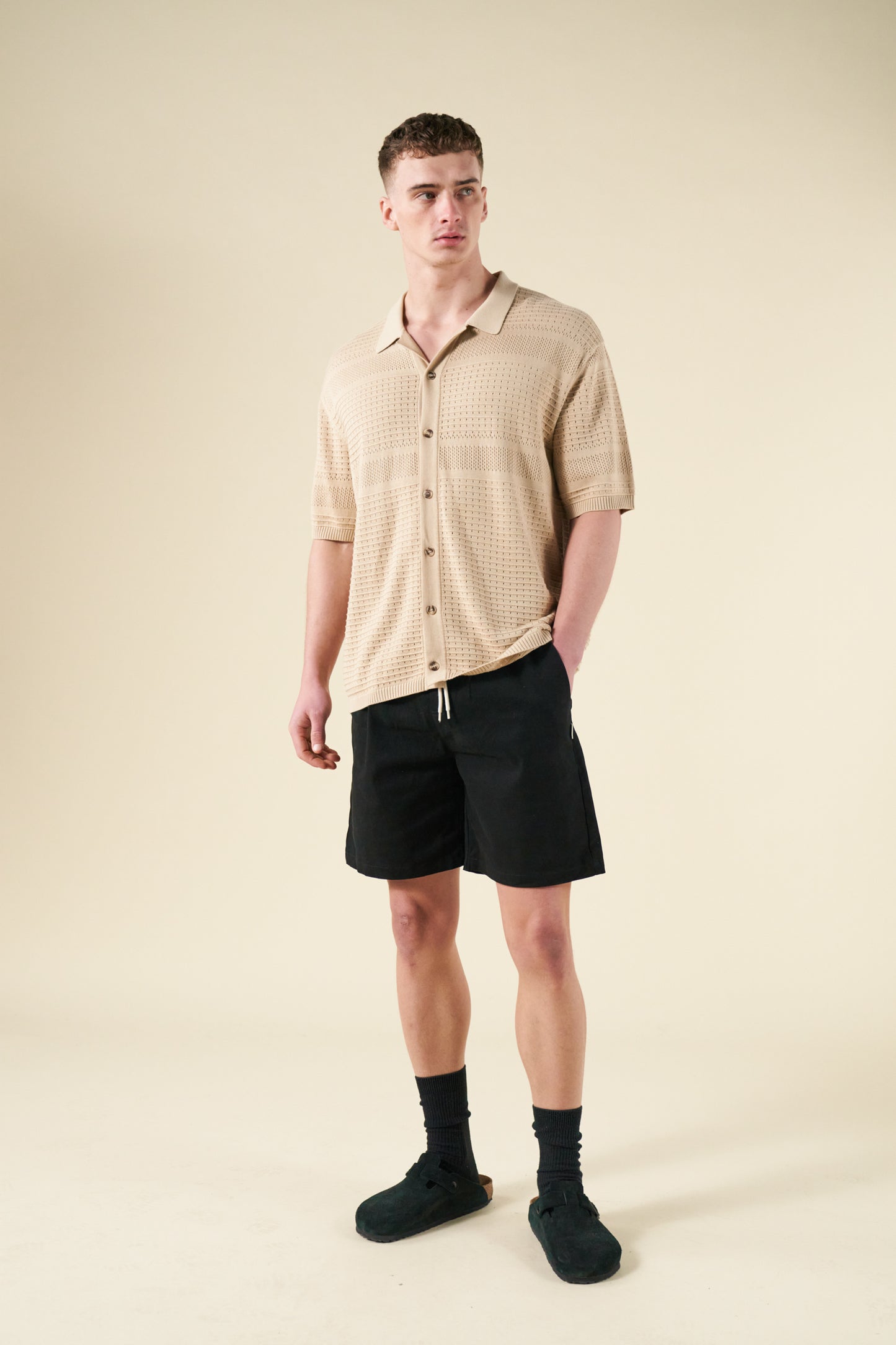 RUPERT CROCHET KNIT POLO - SAND