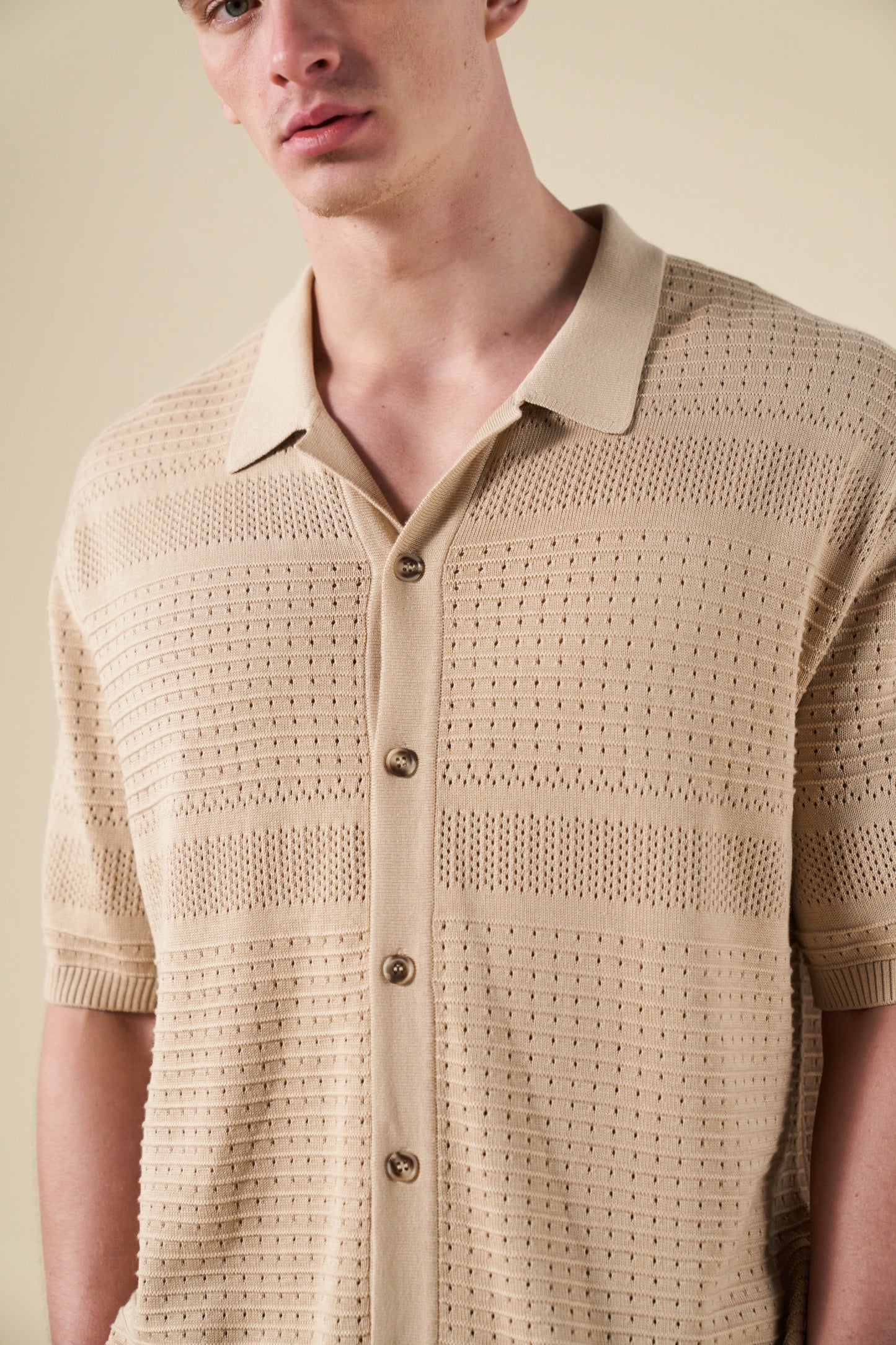 RUPERT CROCHET KNIT POLO - SAND