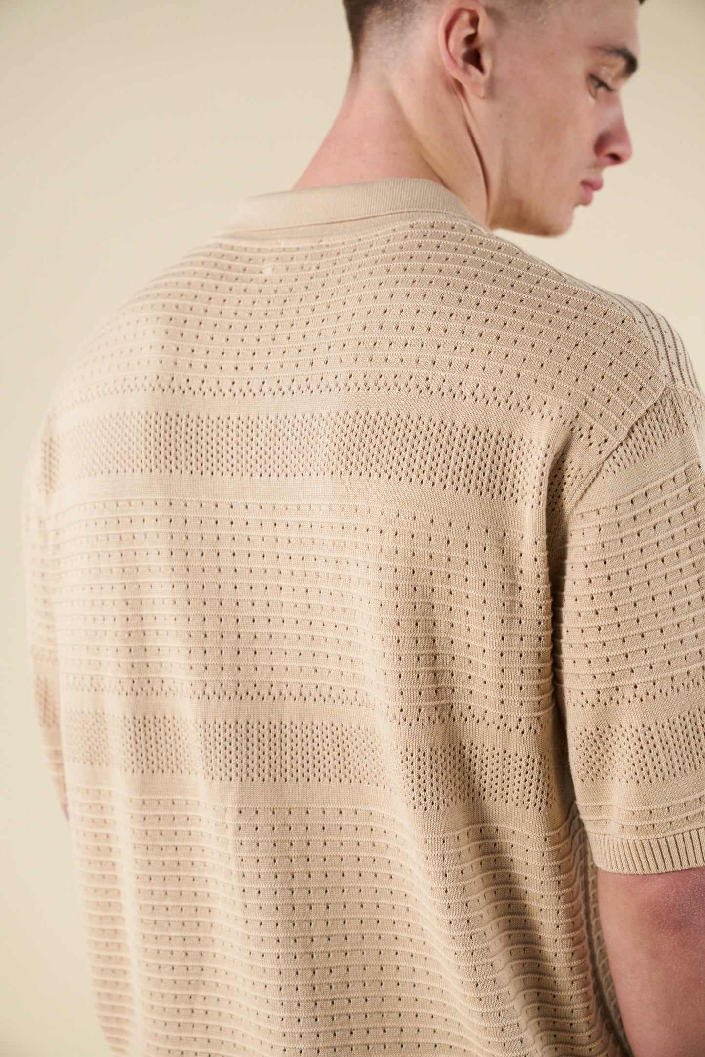 RUPERT CROCHET KNIT POLO - SAND