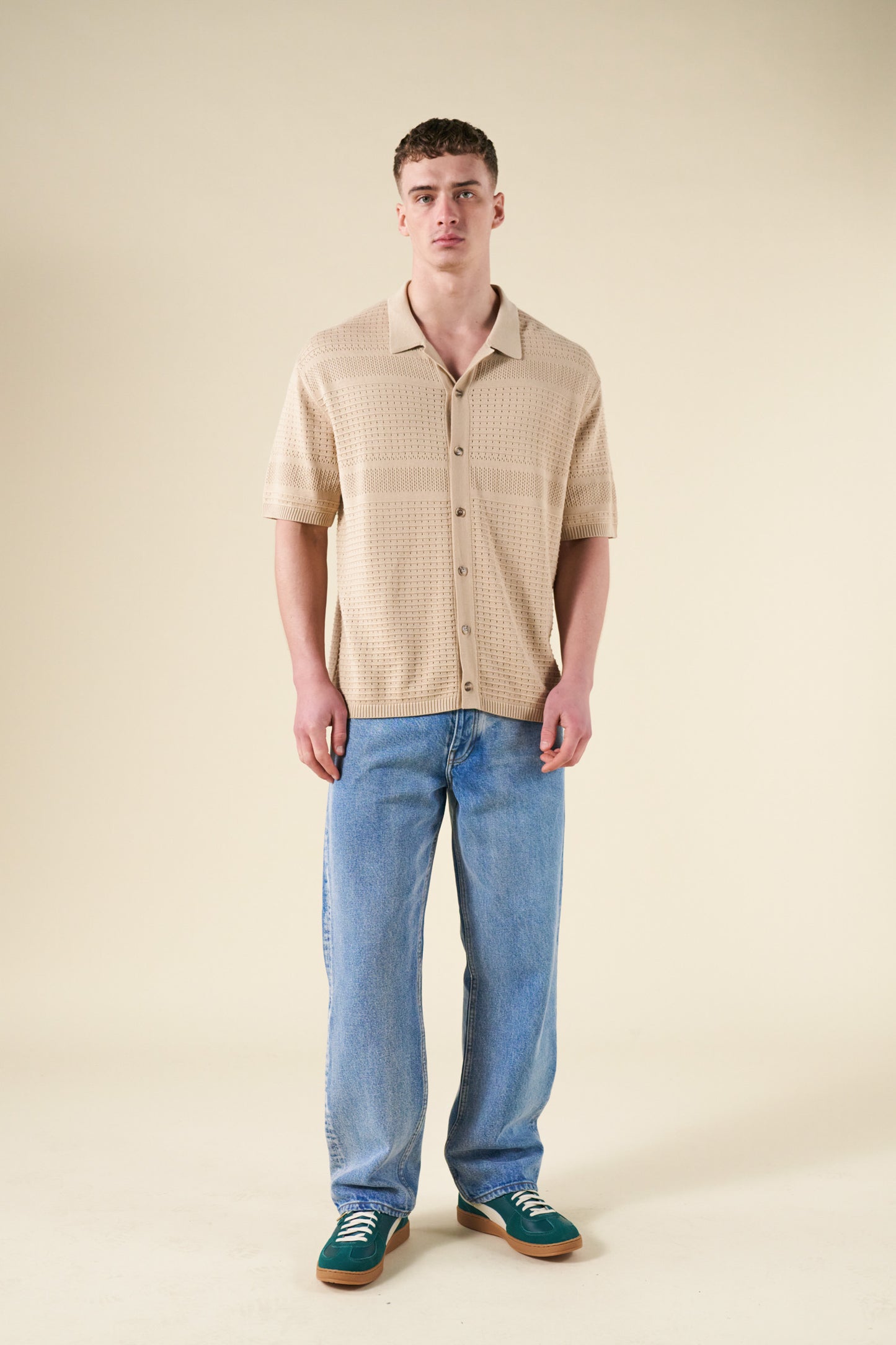 RUPERT CROCHET KNIT POLO - SAND