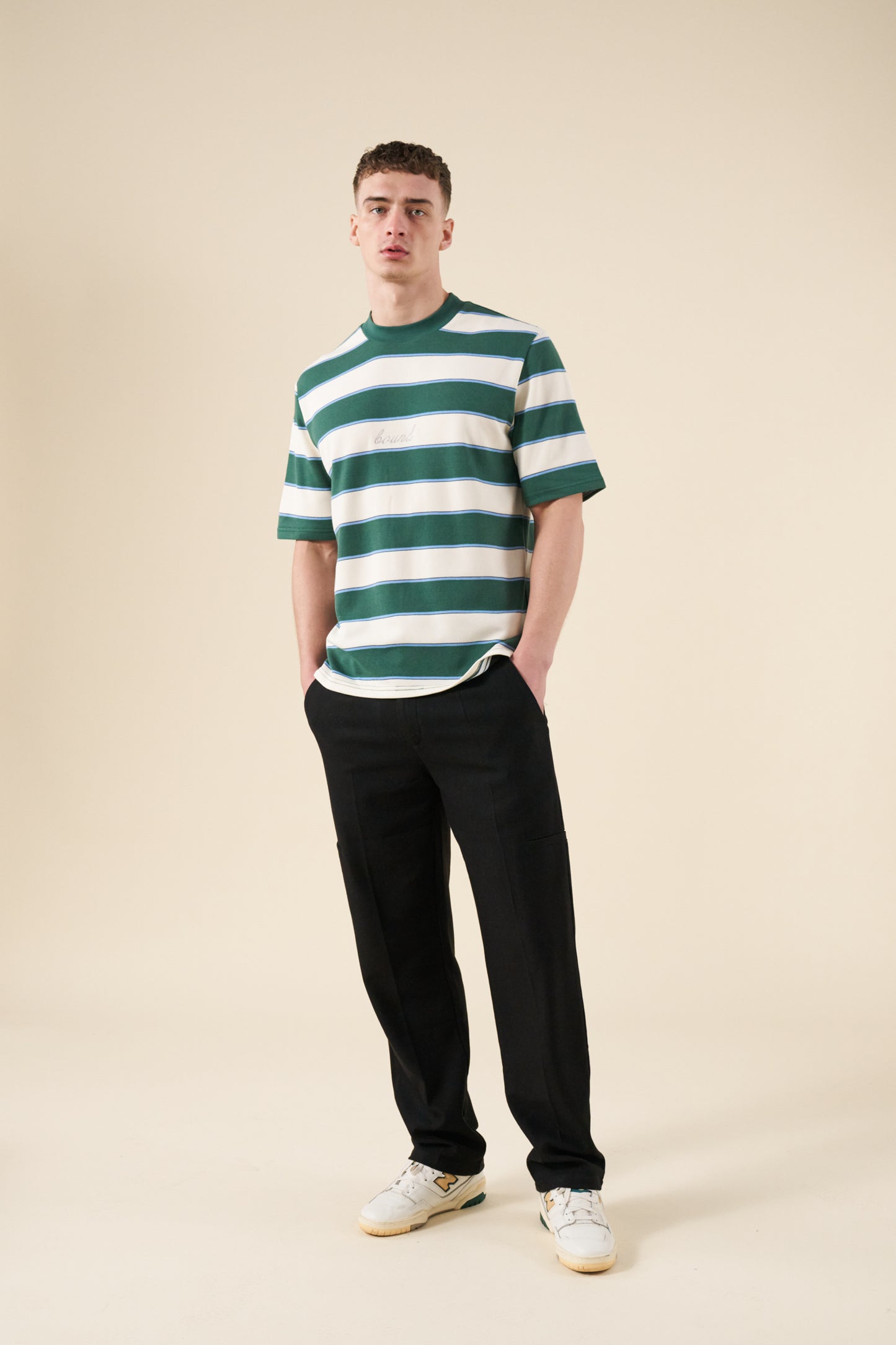 PIQUE STRIPE TEE - RETRO GREEN / BLUE / WHITE