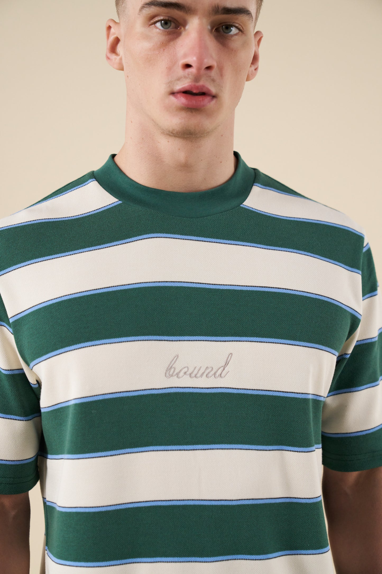 PIQUE STRIPE TEE - RETRO GREEN / BLUE / WHITE