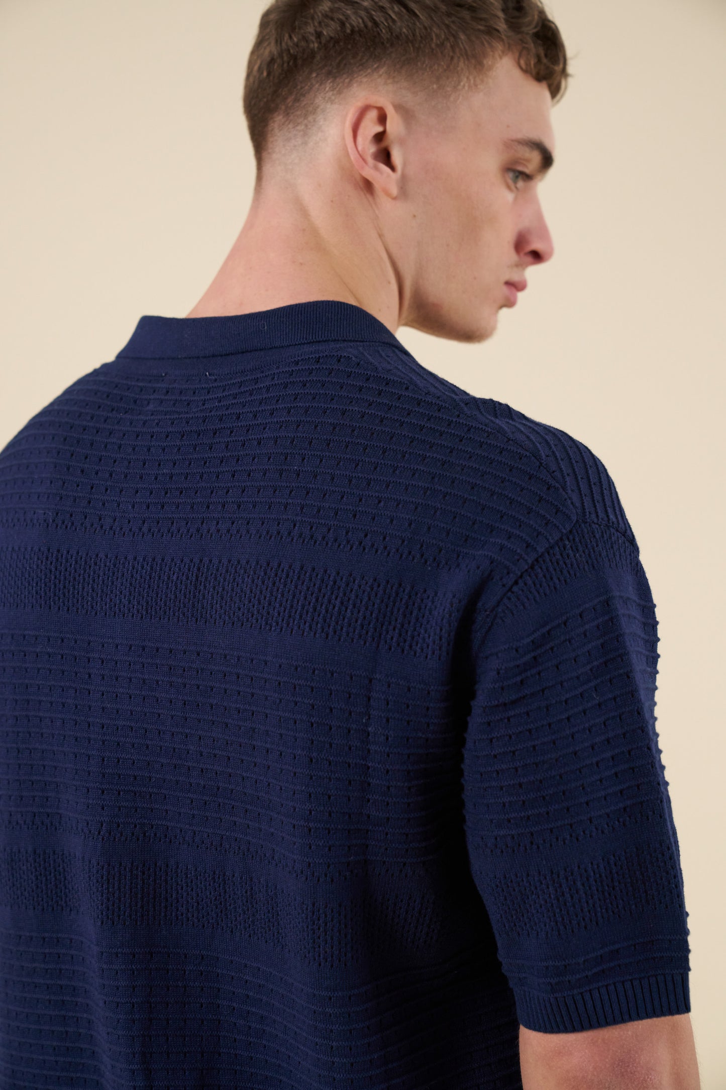 RUPERT CROCHET KNIT POLO - NAVY