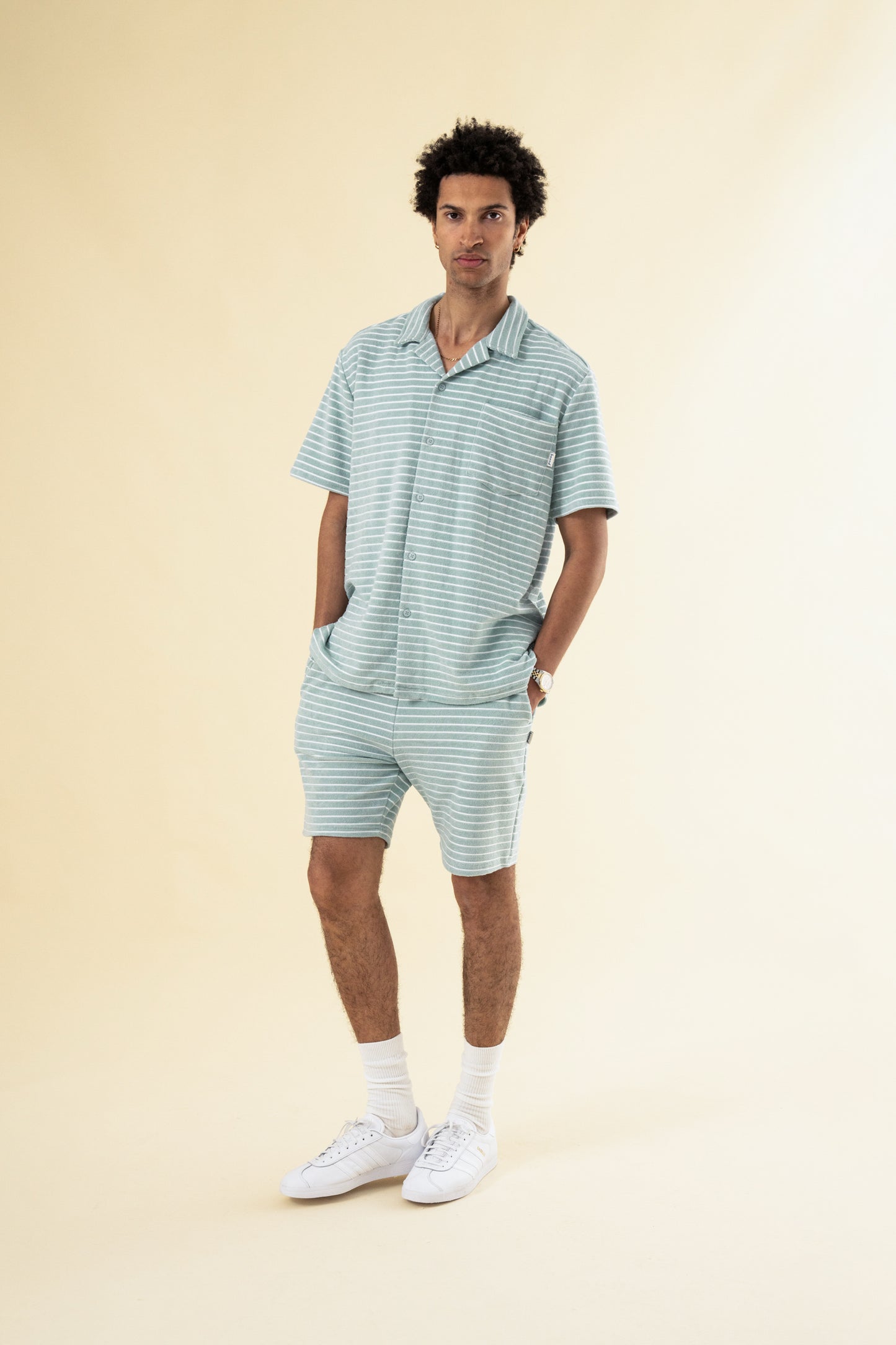STRIPE TERRY TOWEL COTTON SHORTS - LIGHT BLUE