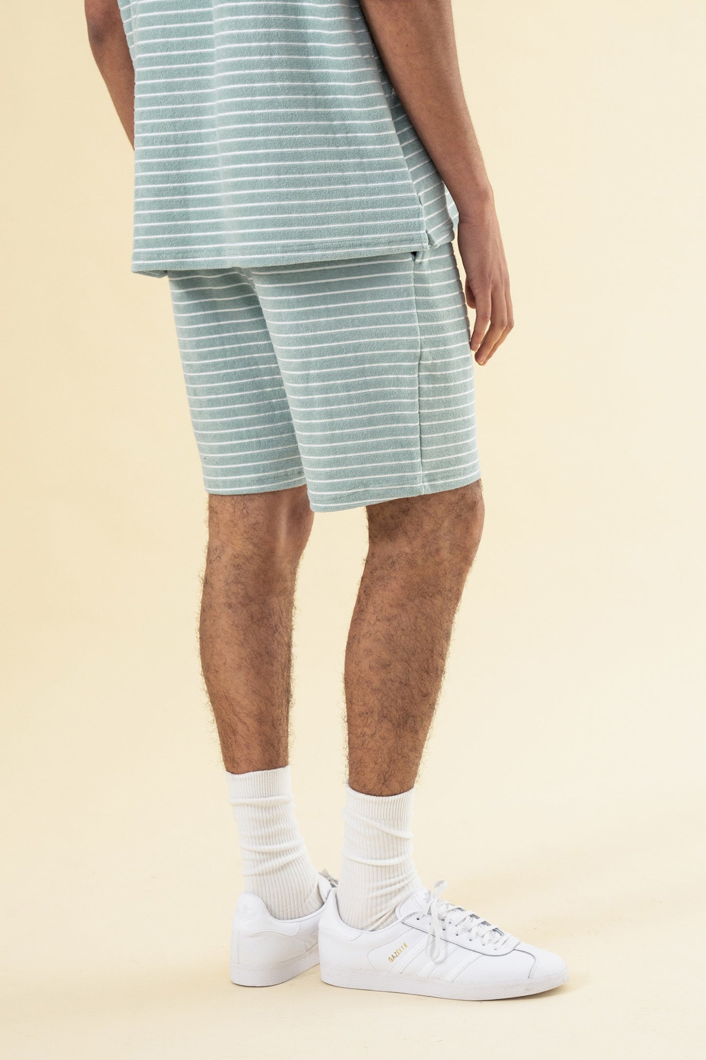 STRIPE TERRY TOWEL COTTON SHORTS - LIGHT BLUE