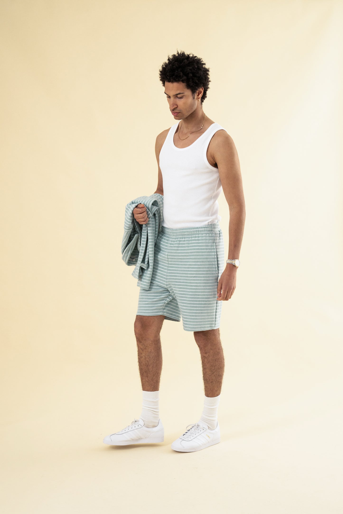 STRIPE TERRY TOWEL COTTON SHORTS - LIGHT BLUE
