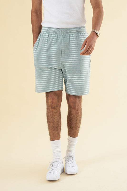 STRIPE TERRY TOWEL COTTON SHORTS - LIGHT BLUE