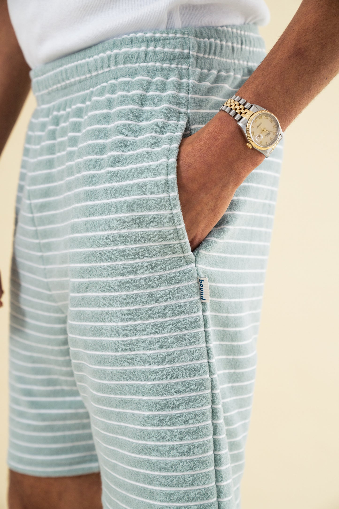 STRIPE TERRY TOWEL COTTON SHORTS - LIGHT BLUE