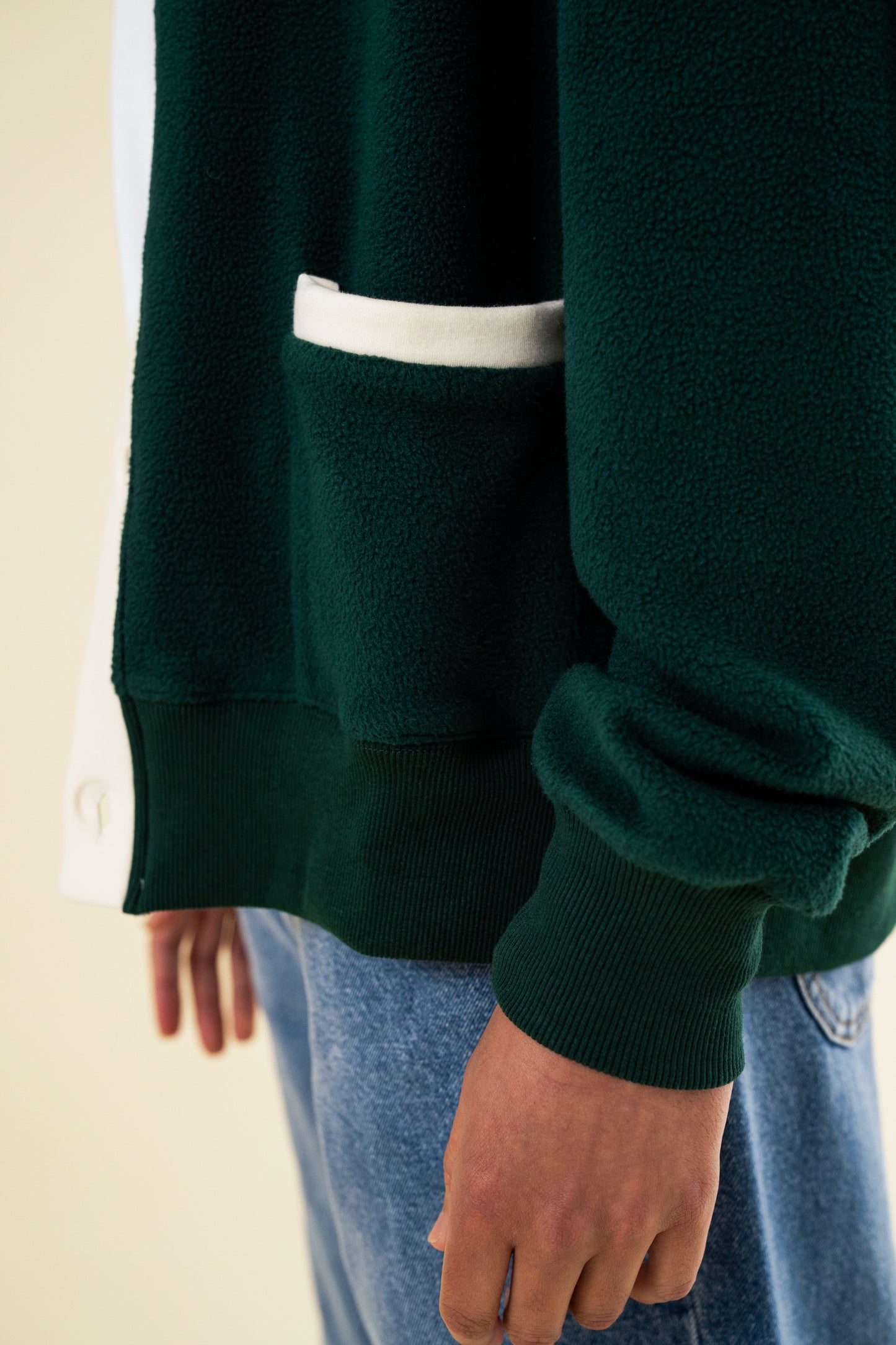 HARVARD REVERSE FLEECE CARDIGAN - BOTTLE GREEN