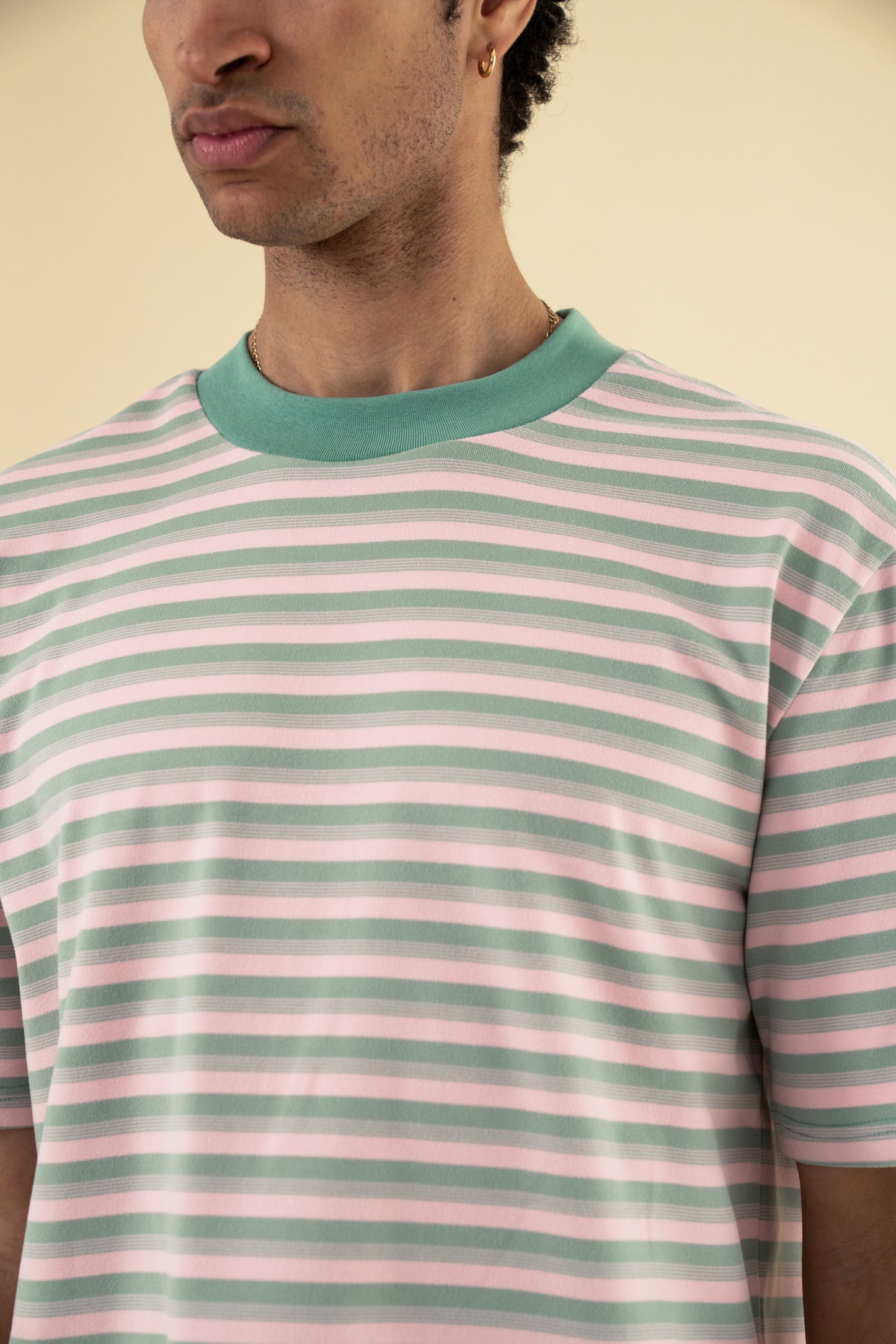 PEACHED STRIPE TEE - PINK & GREEN