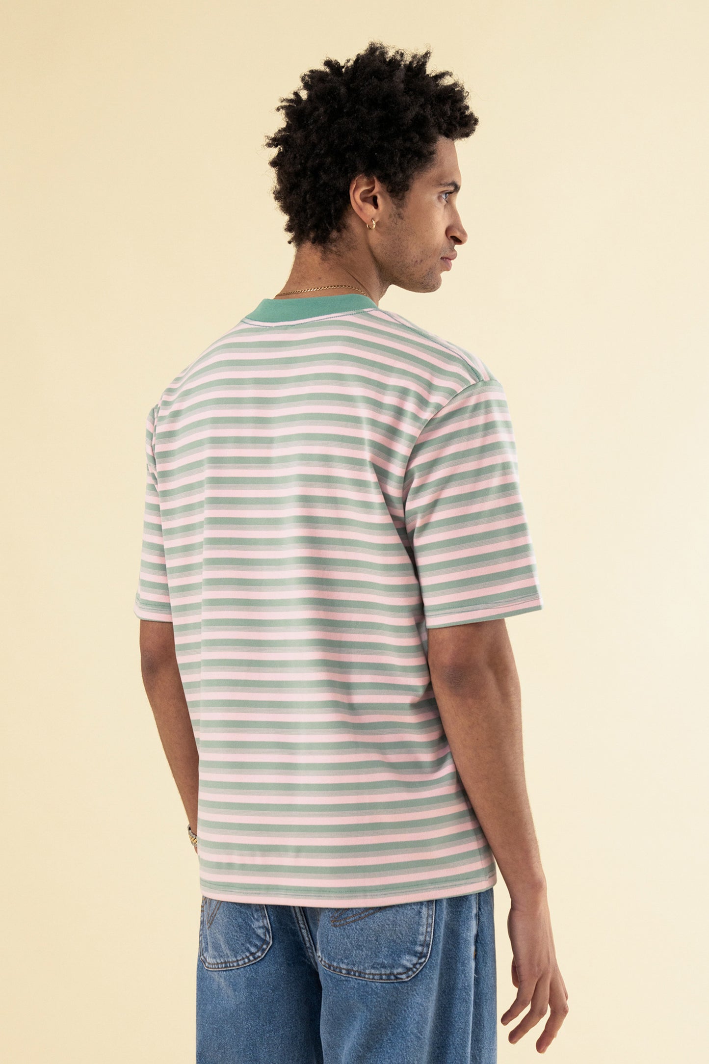 PEACHED STRIPE TEE - PINK & GREEN