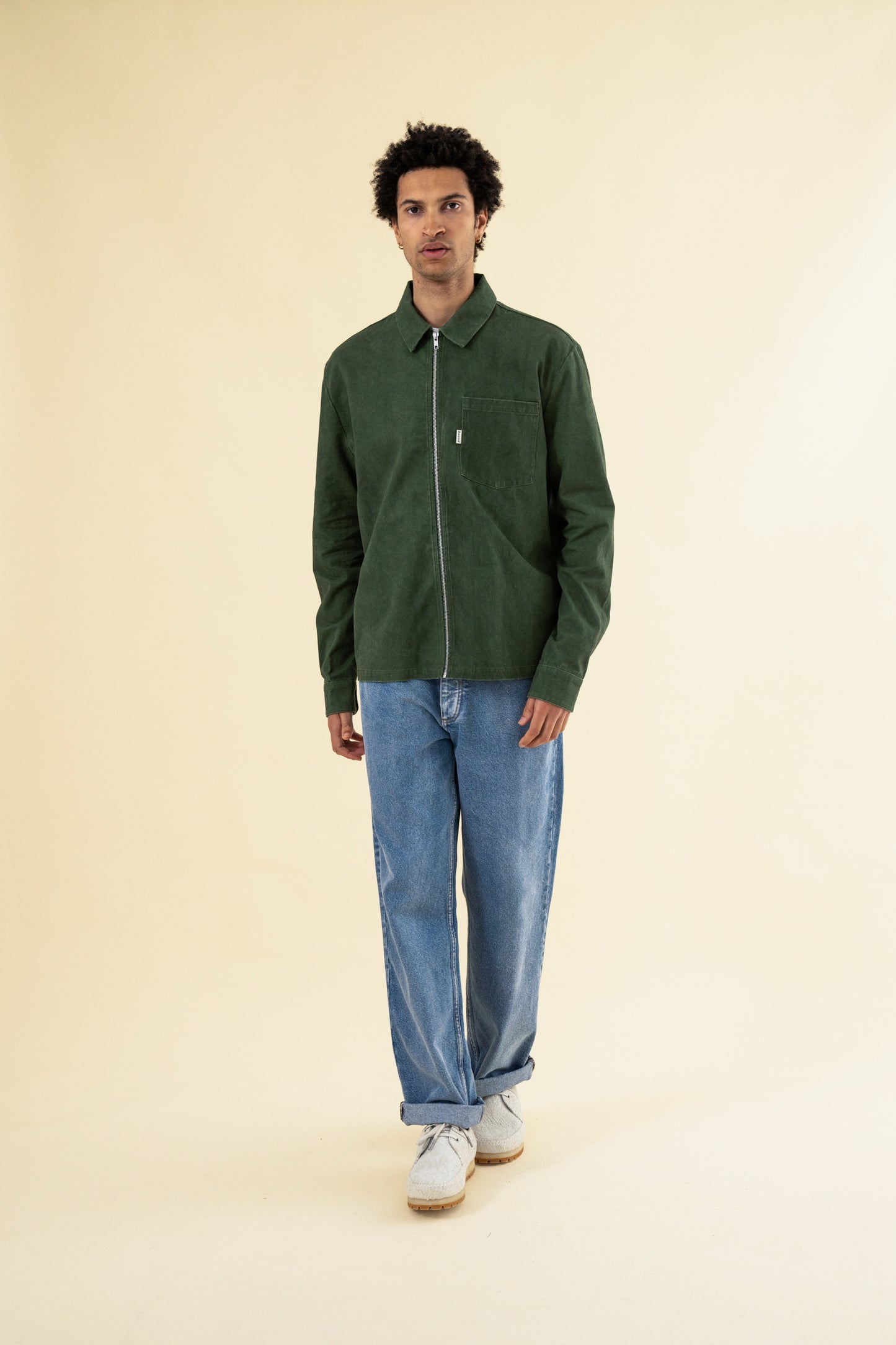 FOREST ACID WASH ZIP OVERSHIRT