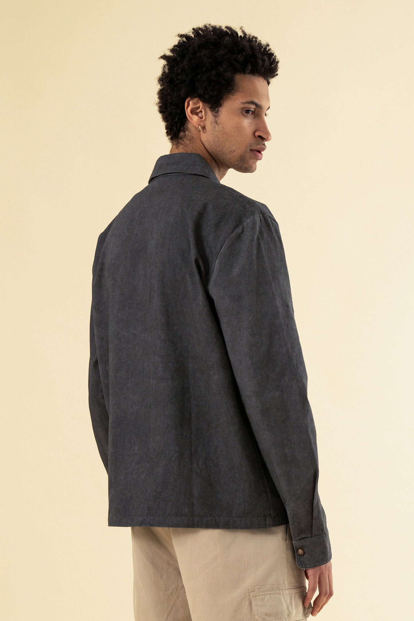 CHARCOAL ACID WASH ZIP OVERSHIRT