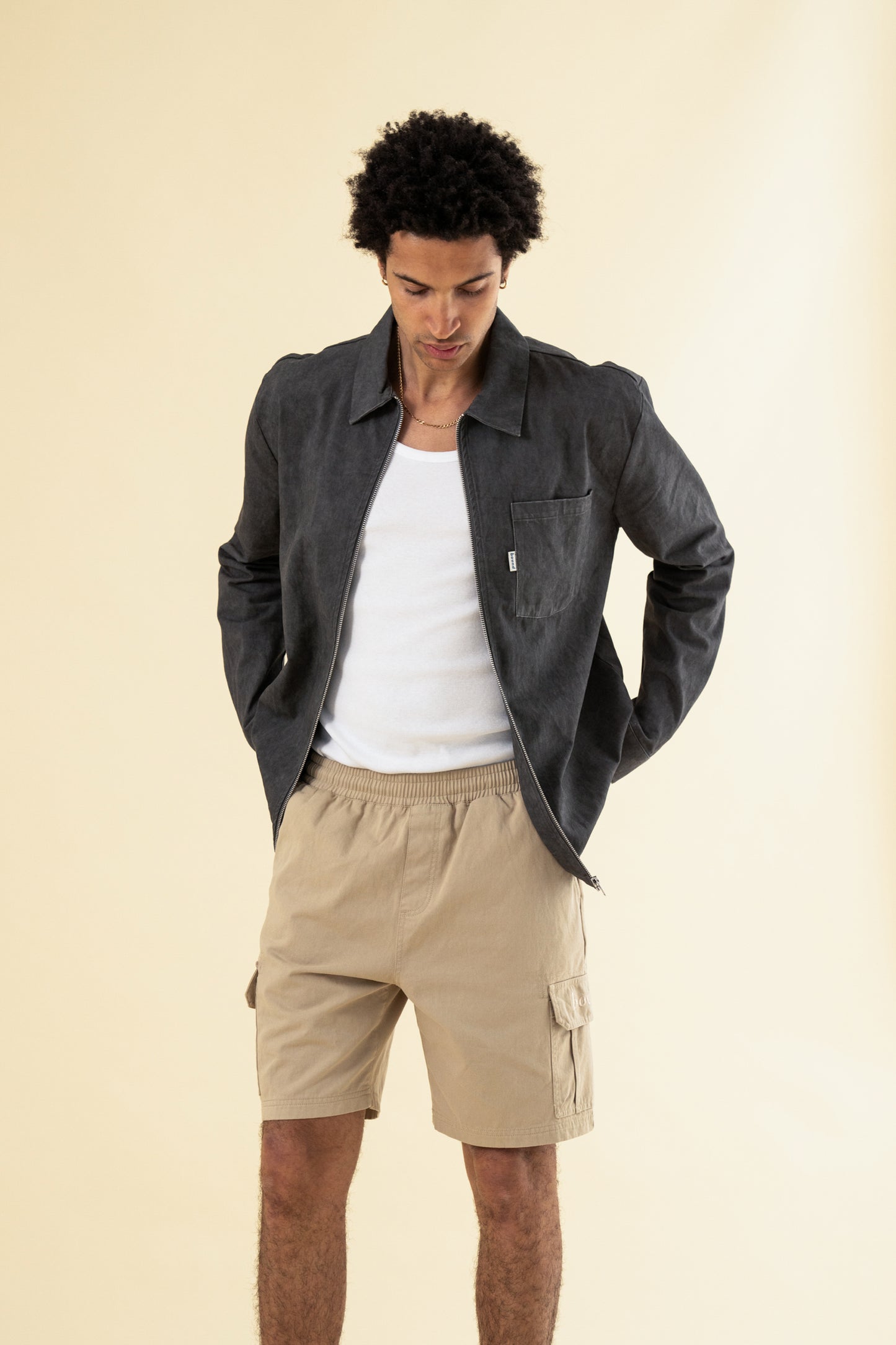 CHARCOAL ACID WASH ZIP OVERSHIRT