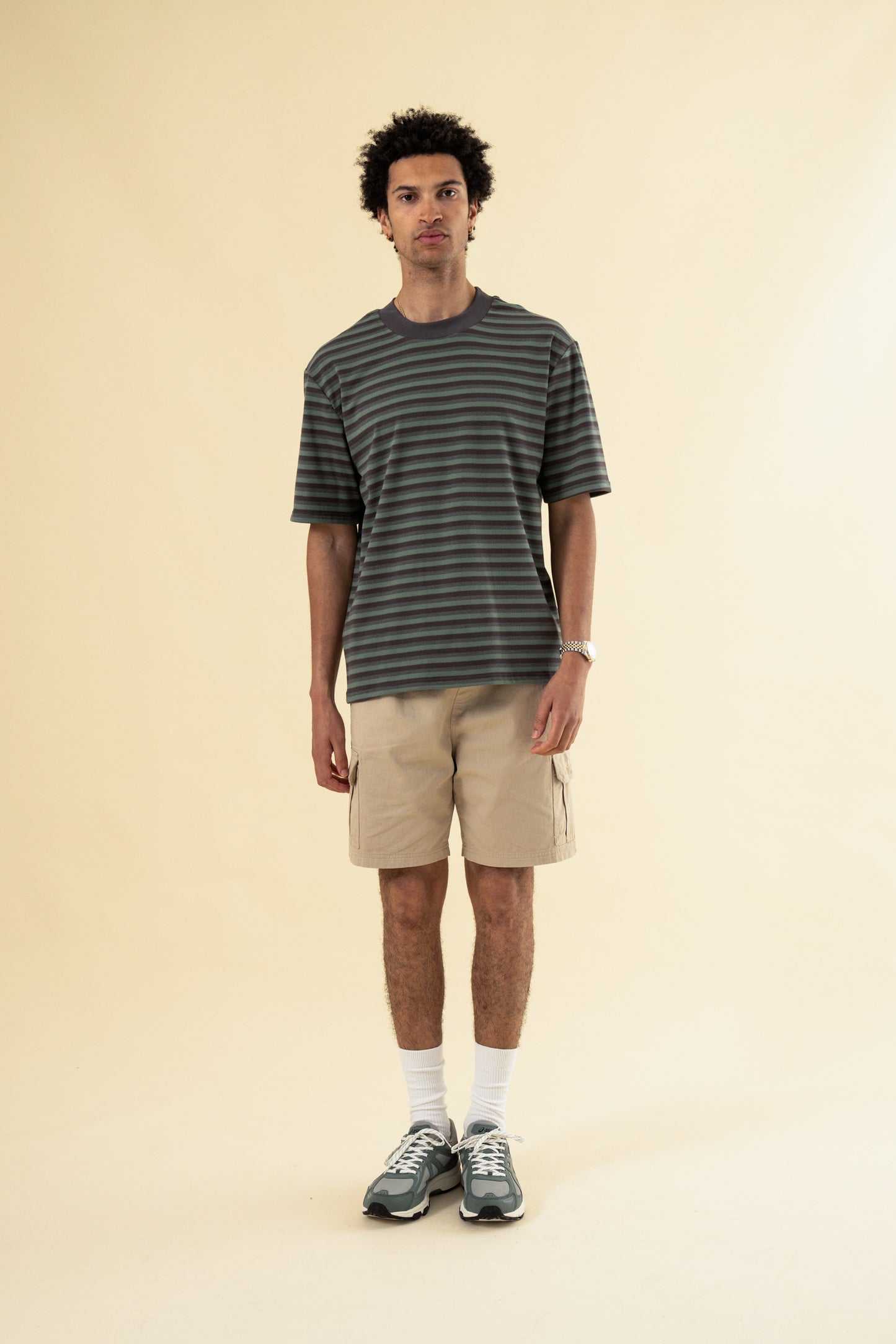 PEACHED STRIPE TEE - CHARCOAL & SAGE