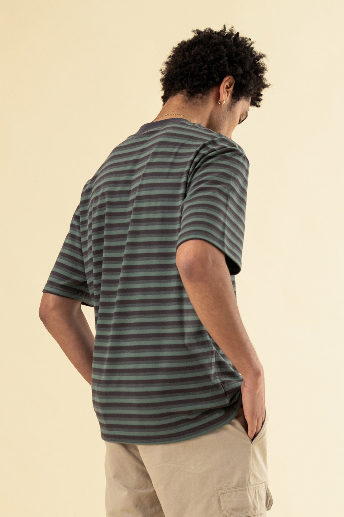 PEACHED STRIPE TEE - CHARCOAL & SAGE