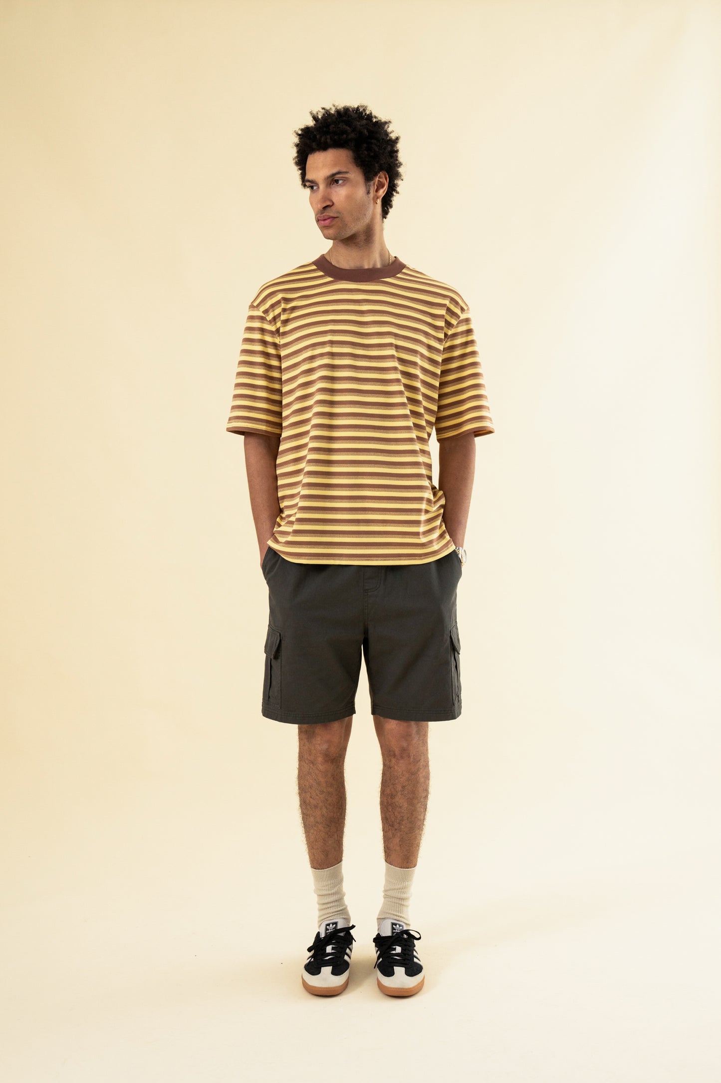 PEACHED STRIPE TEE - BROWN & YELLOW