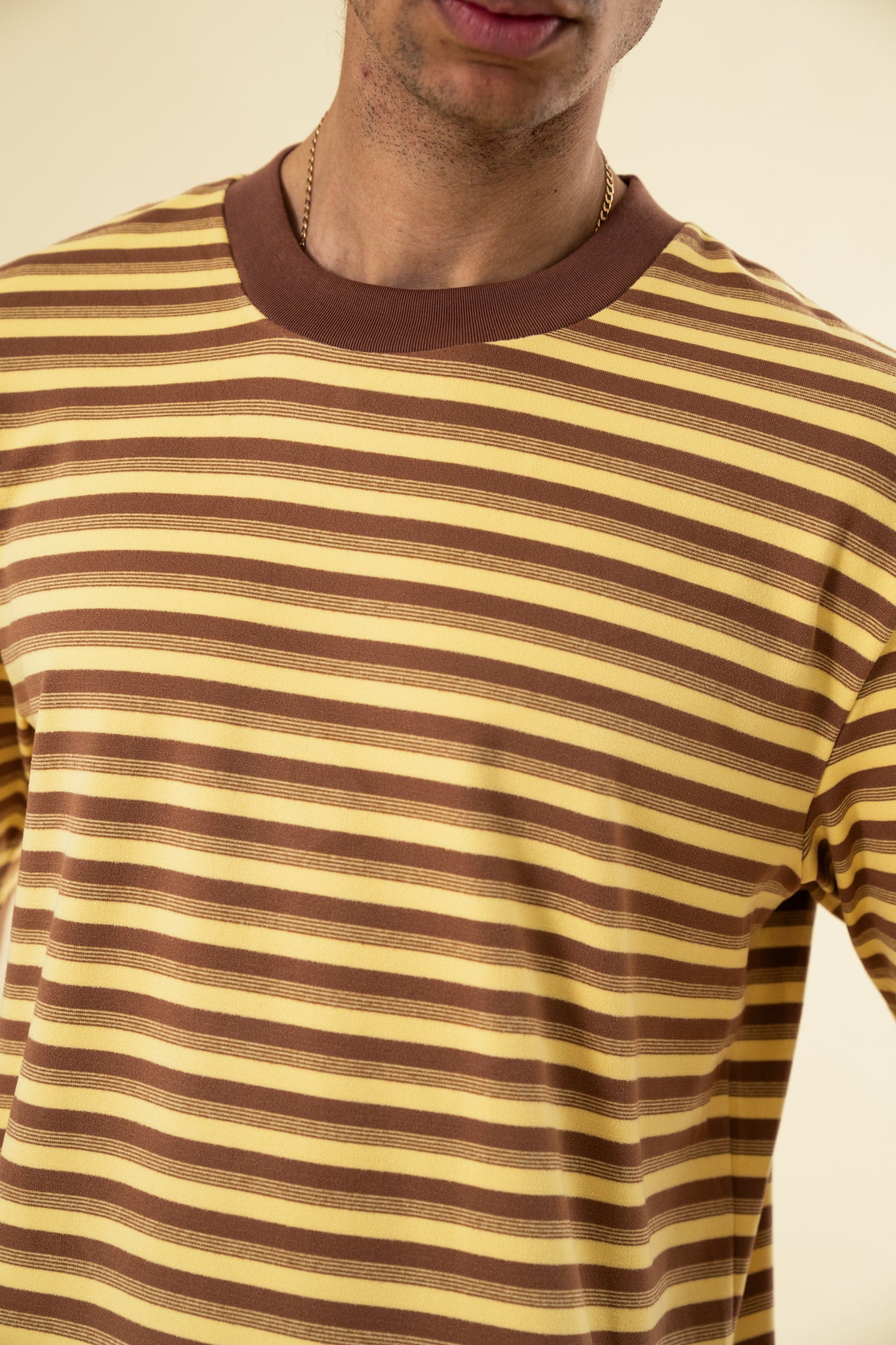 PEACHED STRIPE TEE - BROWN & YELLOW