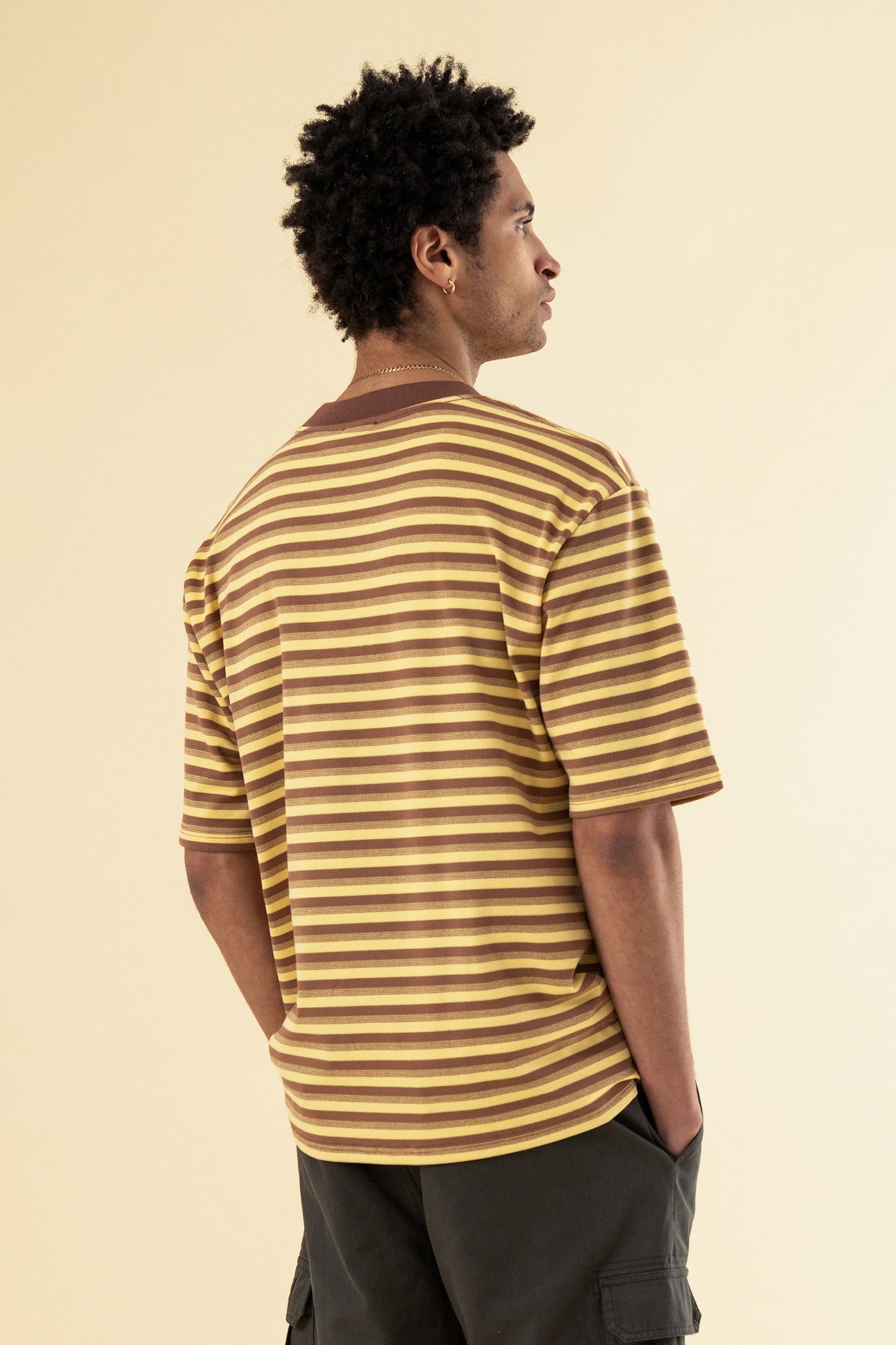 PEACHED STRIPE TEE - BROWN & YELLOW