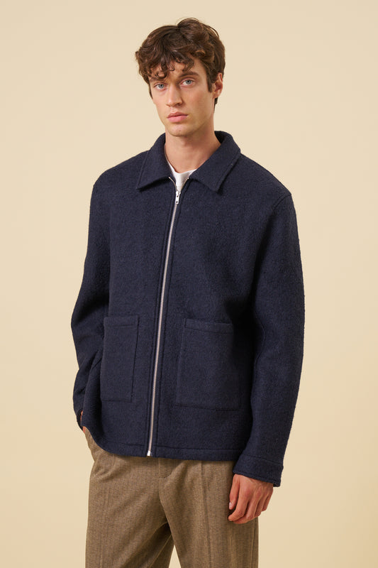 WOOL ZIP OVERSHIRT - NAVY