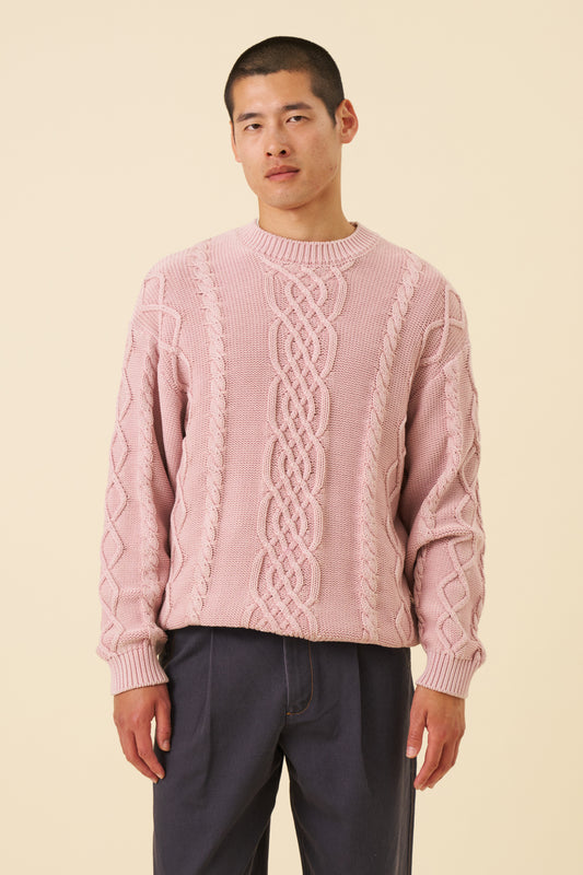 CABLE KNIT ACID WASH KNIT - DUSTY PINK
