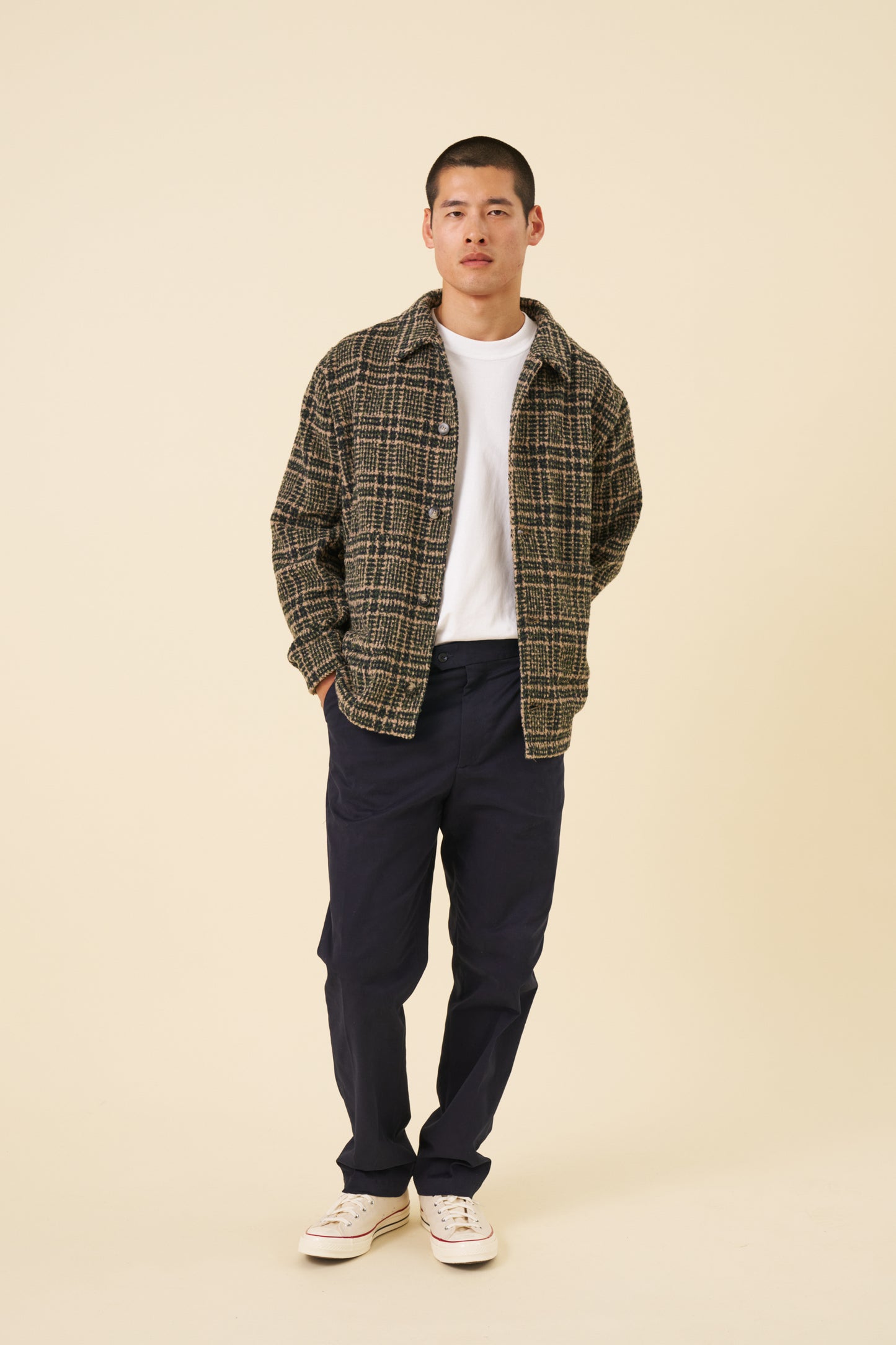 CANVAS PLEATED CHINO - NAVY