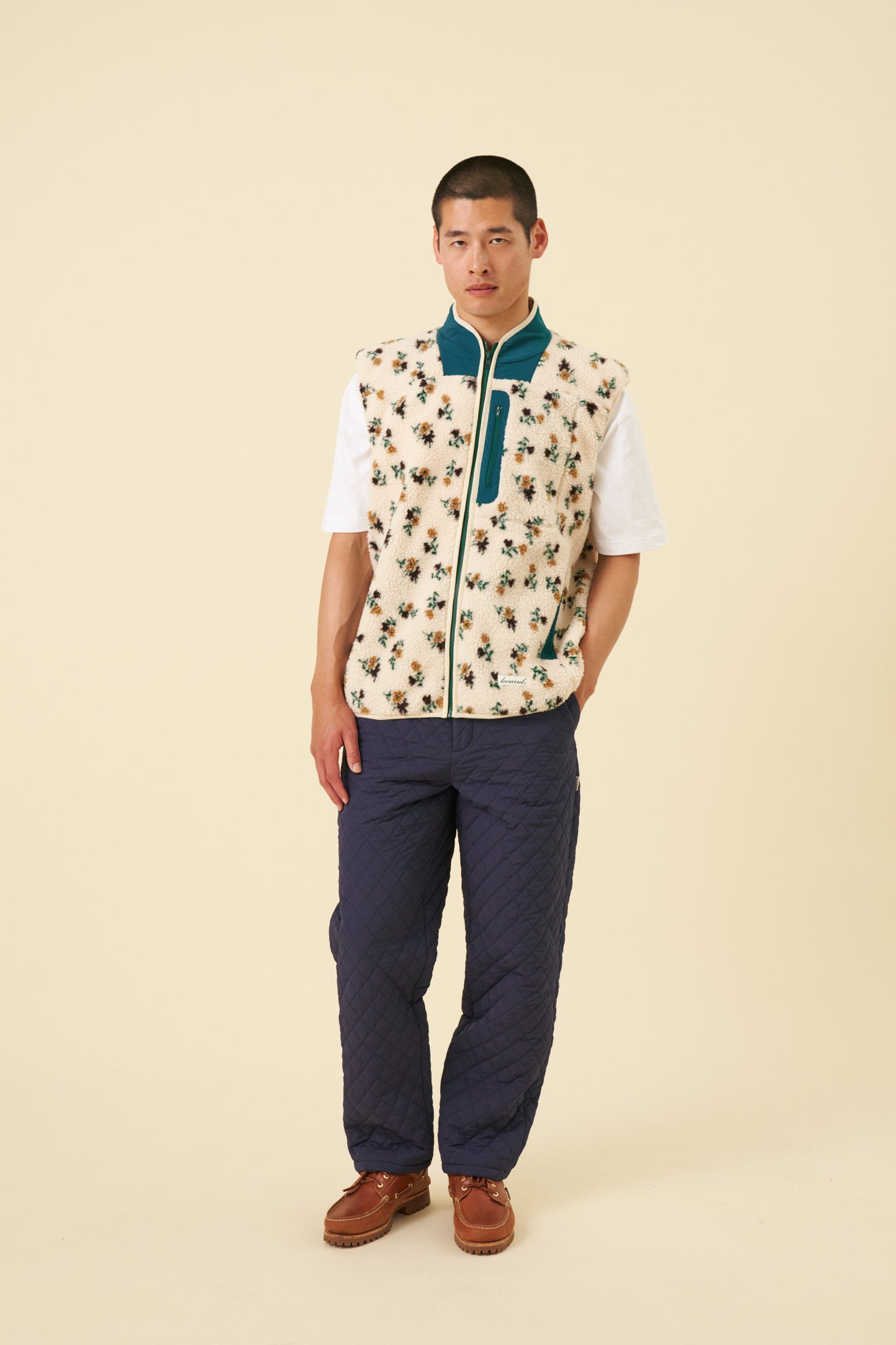 FLORAL ZIP GILET FLEECE - ECRU
