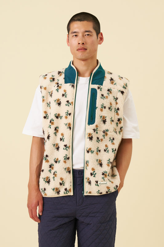 FLORAL ZIP GILET FLEECE - ECRU