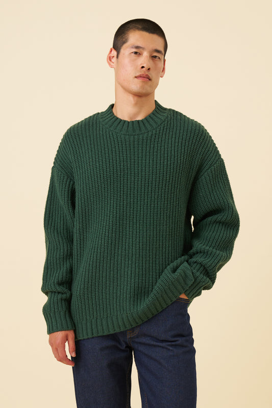 CHUNKY MOCK NECK KNIT - BOTTLE GREEN