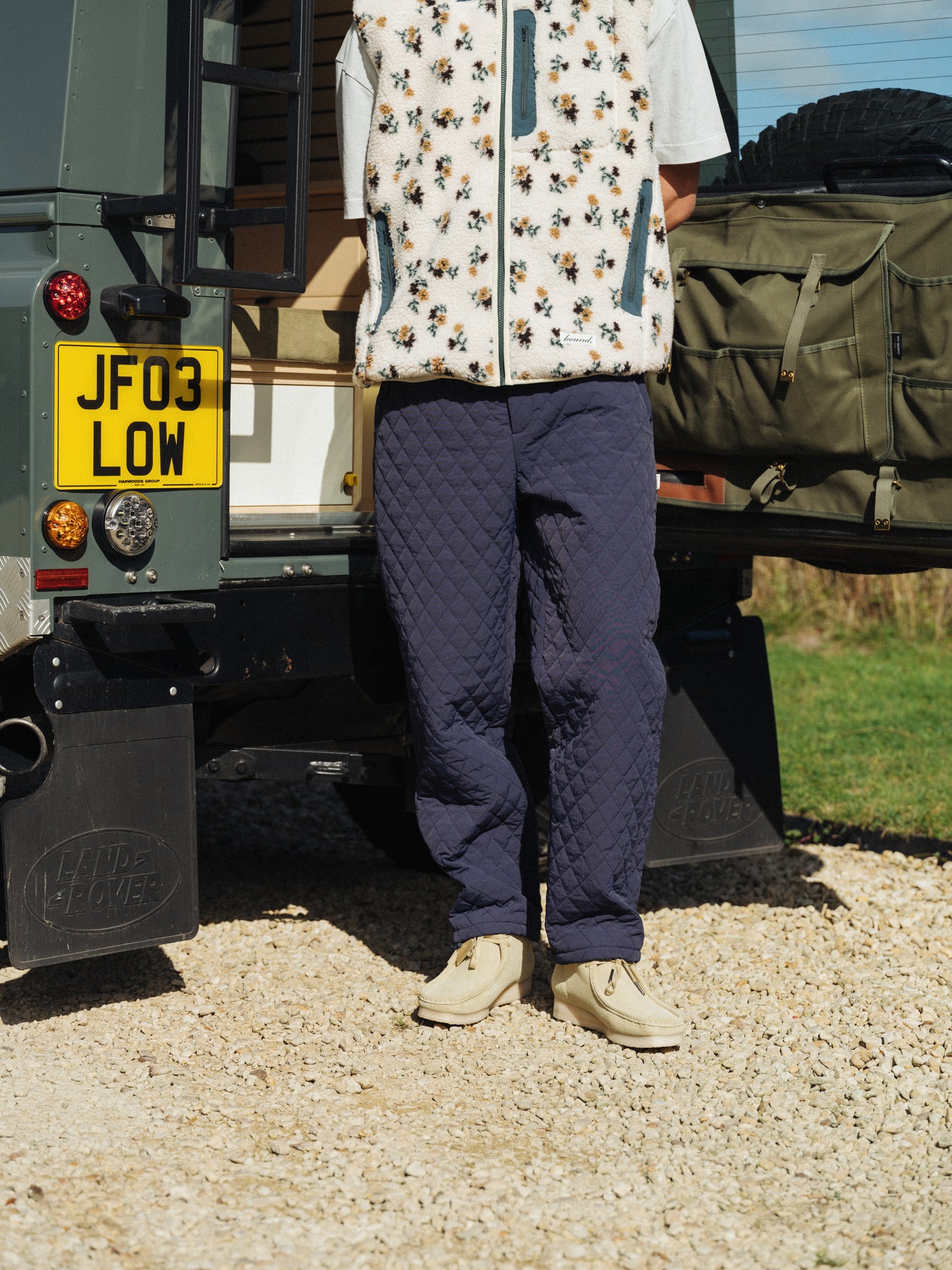 QUILTED CANVAS TROUSERS - NAVY