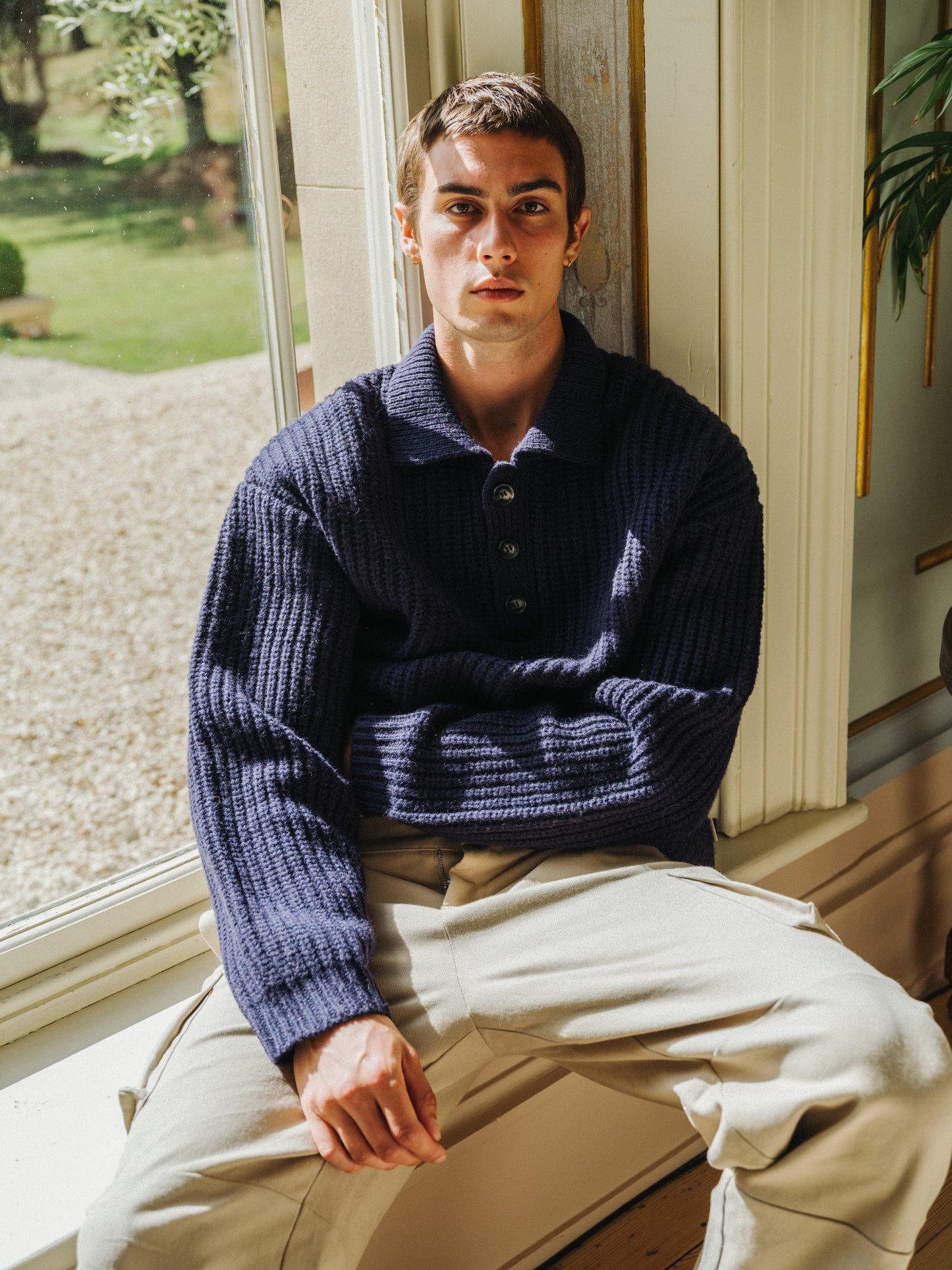 WOOL BUTTON POLO - OCEAN NAVY