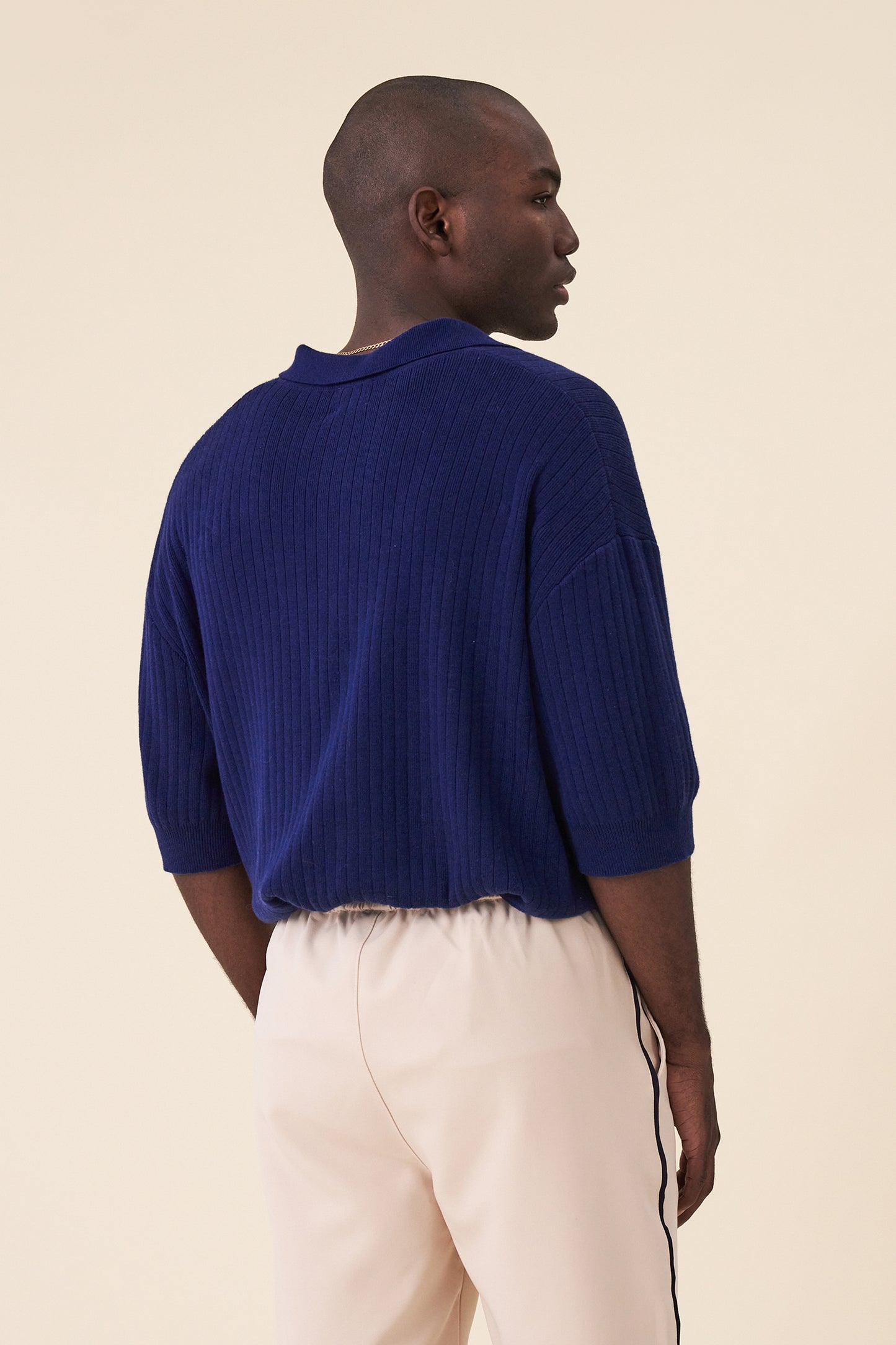 BALEARIC RIBBED KNIT POLO - NAVY
