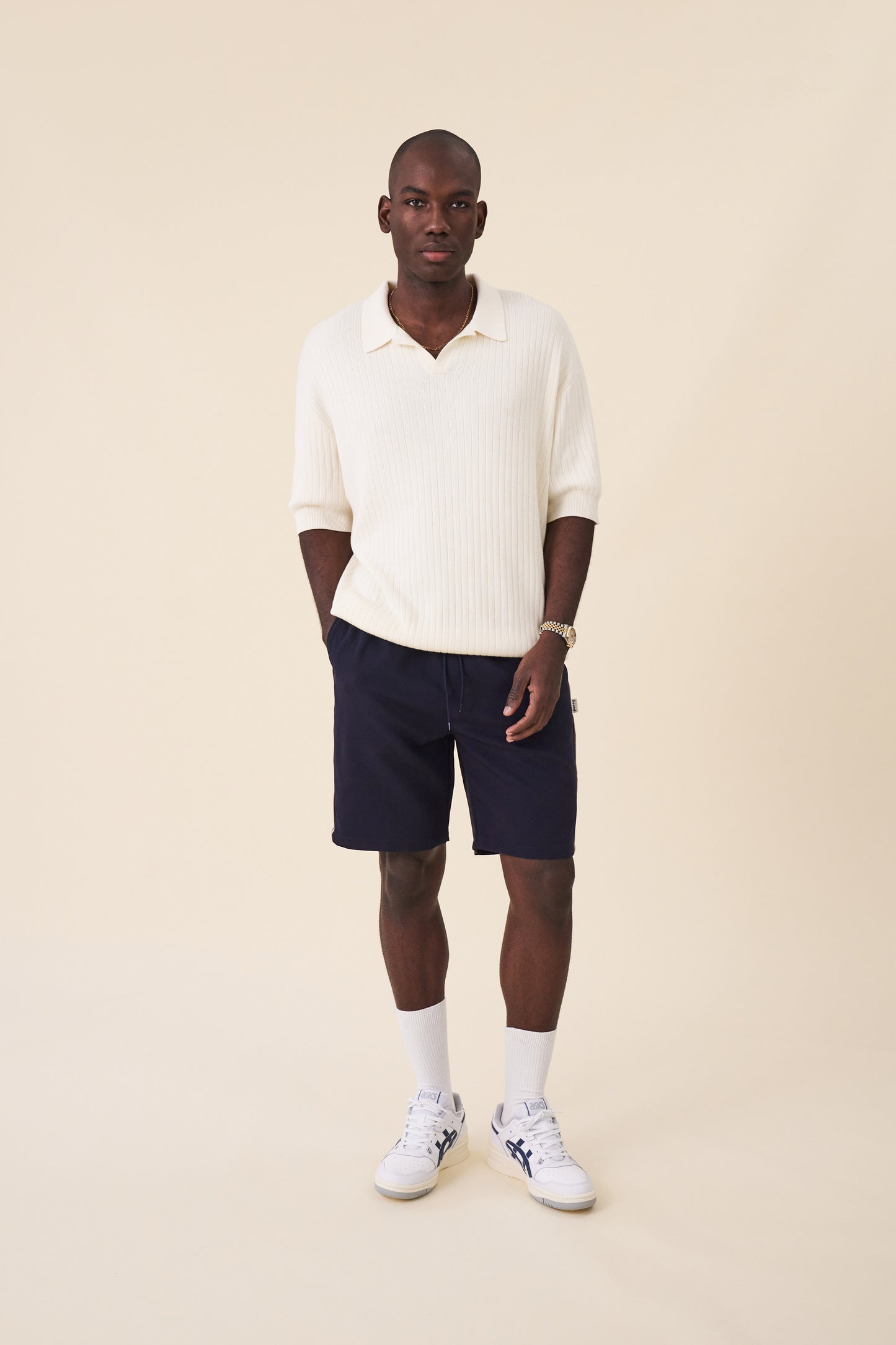 BALEARIC RIBBED KNIT POLO - ECRU