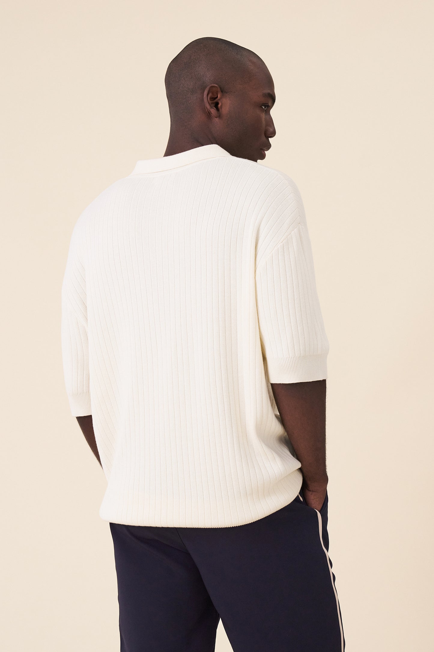 BALEARIC RIBBED KNIT POLO - ECRU