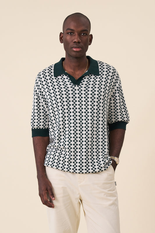 SERRA DOTTED KNIT POLO - WHITE / GREEN