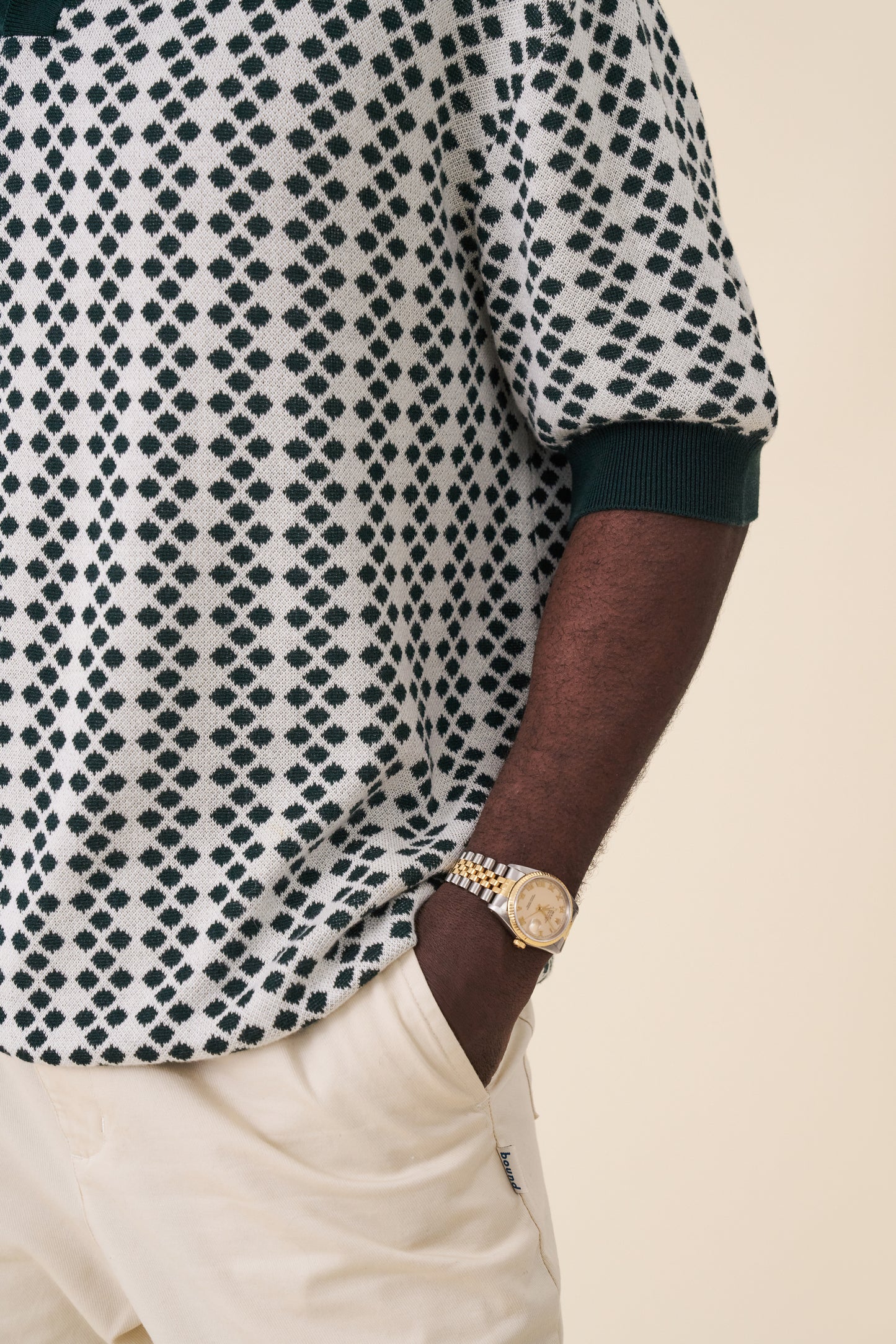 SERRA DOTTED KNIT POLO - WHITE / GREEN
