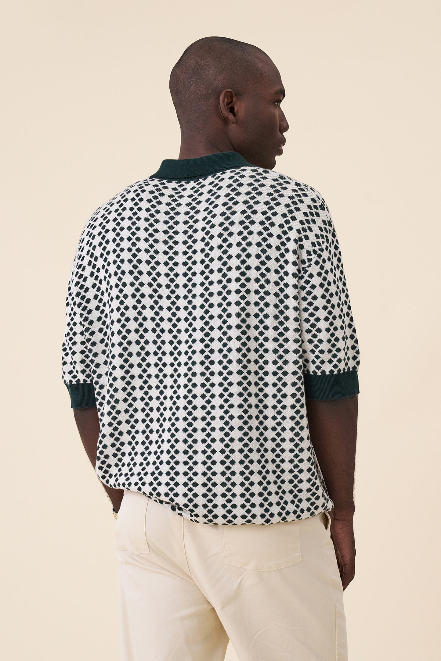 SERRA DOTTED KNIT POLO - WHITE / GREEN