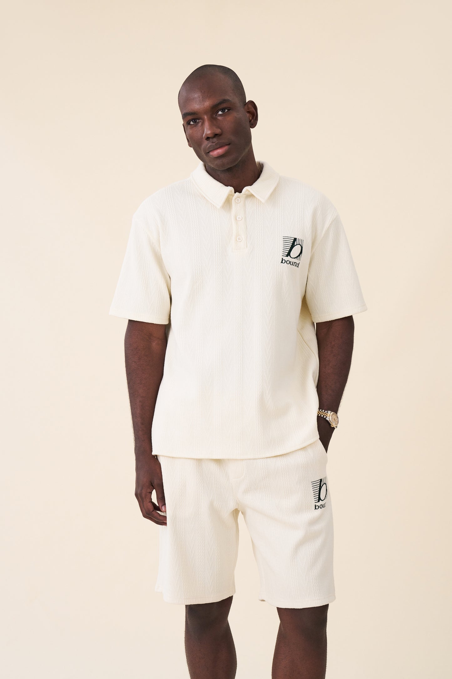 TENNIS CABLE TEXTURE SHORTS - ECRU