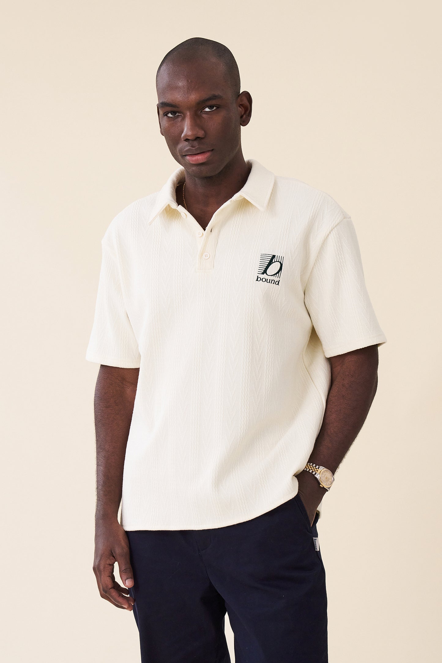 TENNIS CABLE TEXTURE POLO - ECRU