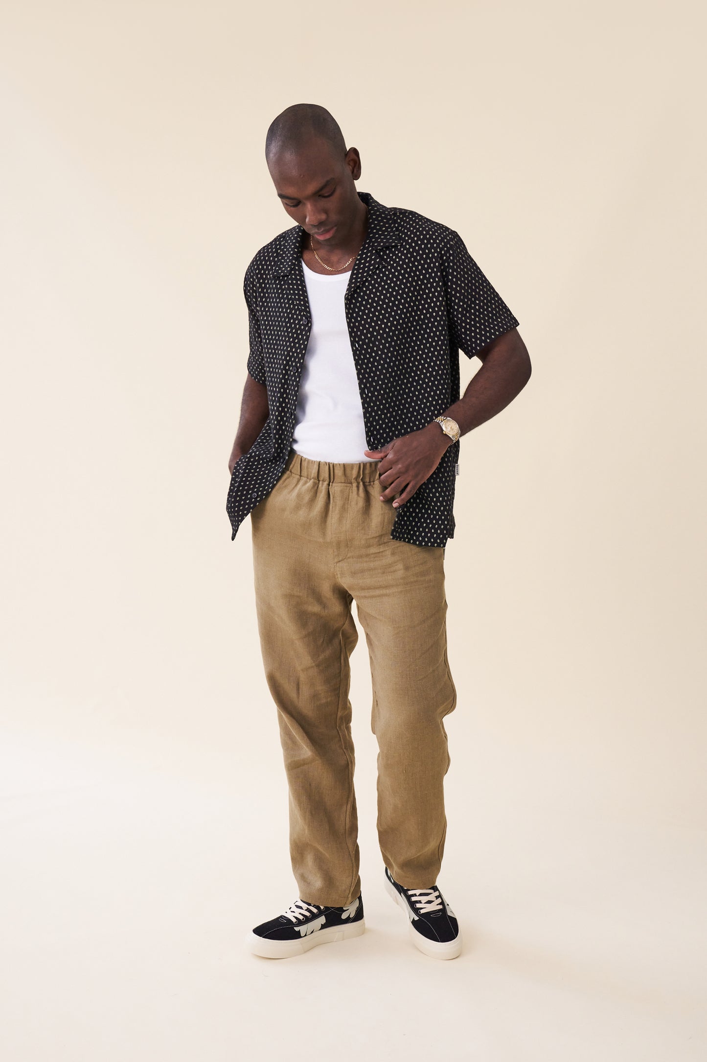 RELAXED LINEN TROUSERS - ARMY GREEN
