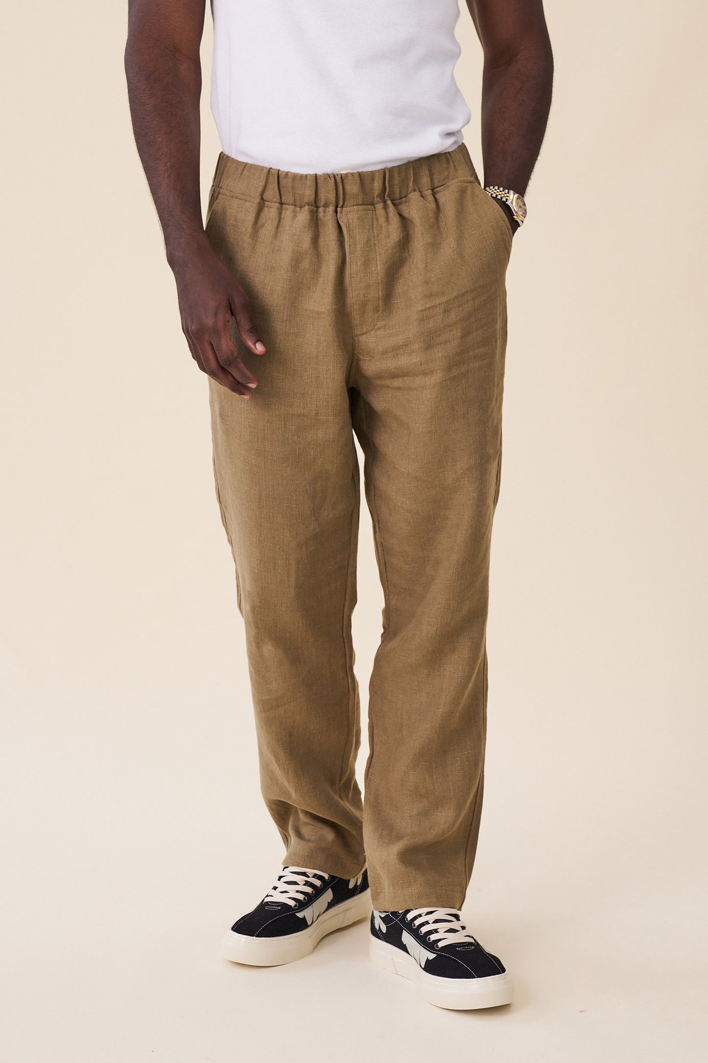 RELAXED LINEN TROUSERS - ARMY GREEN