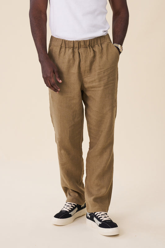 RELAXED LINEN TROUSERS - ARMY GREEN
