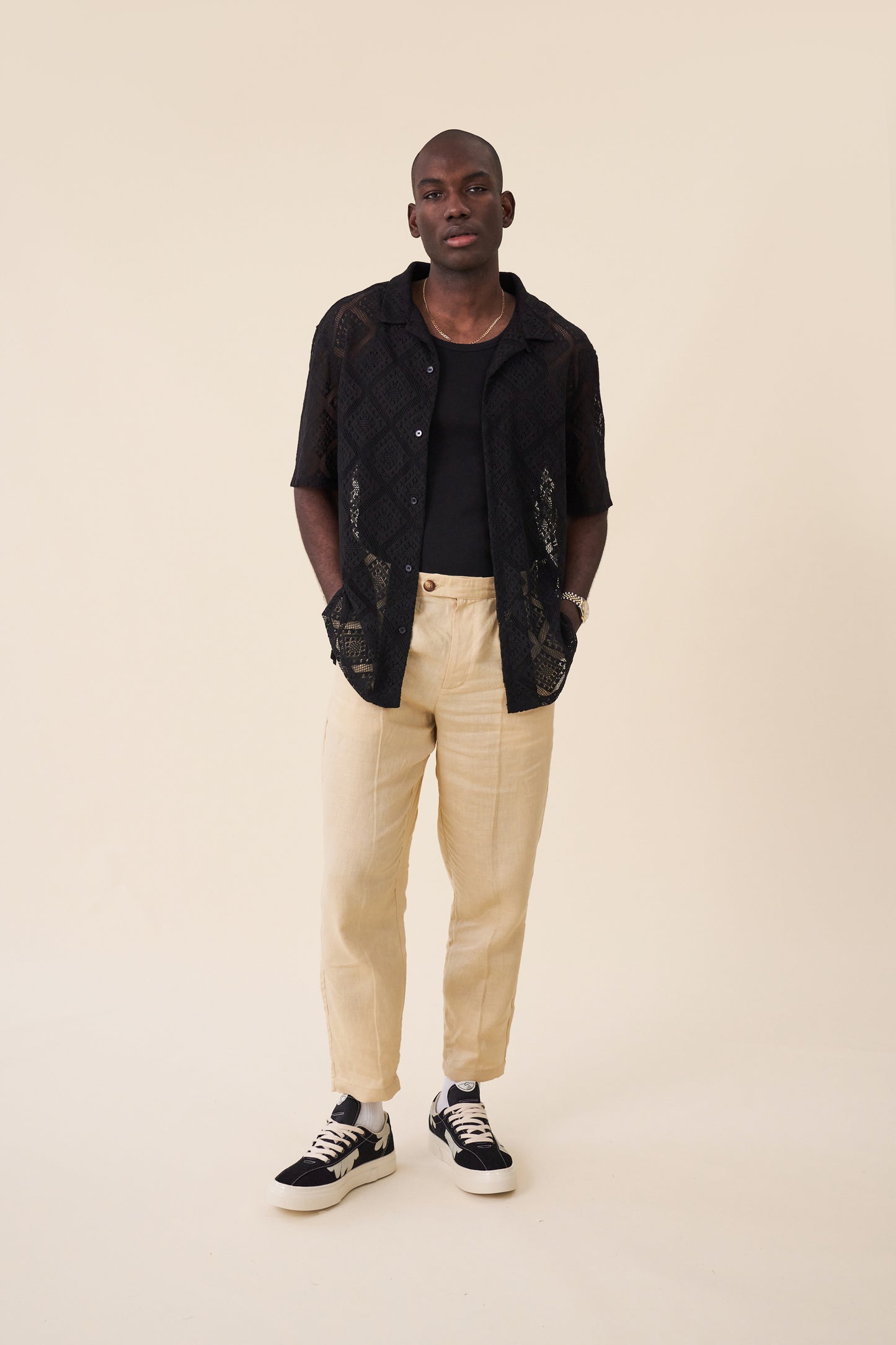 LACE VACATION SHIRT - BLACK