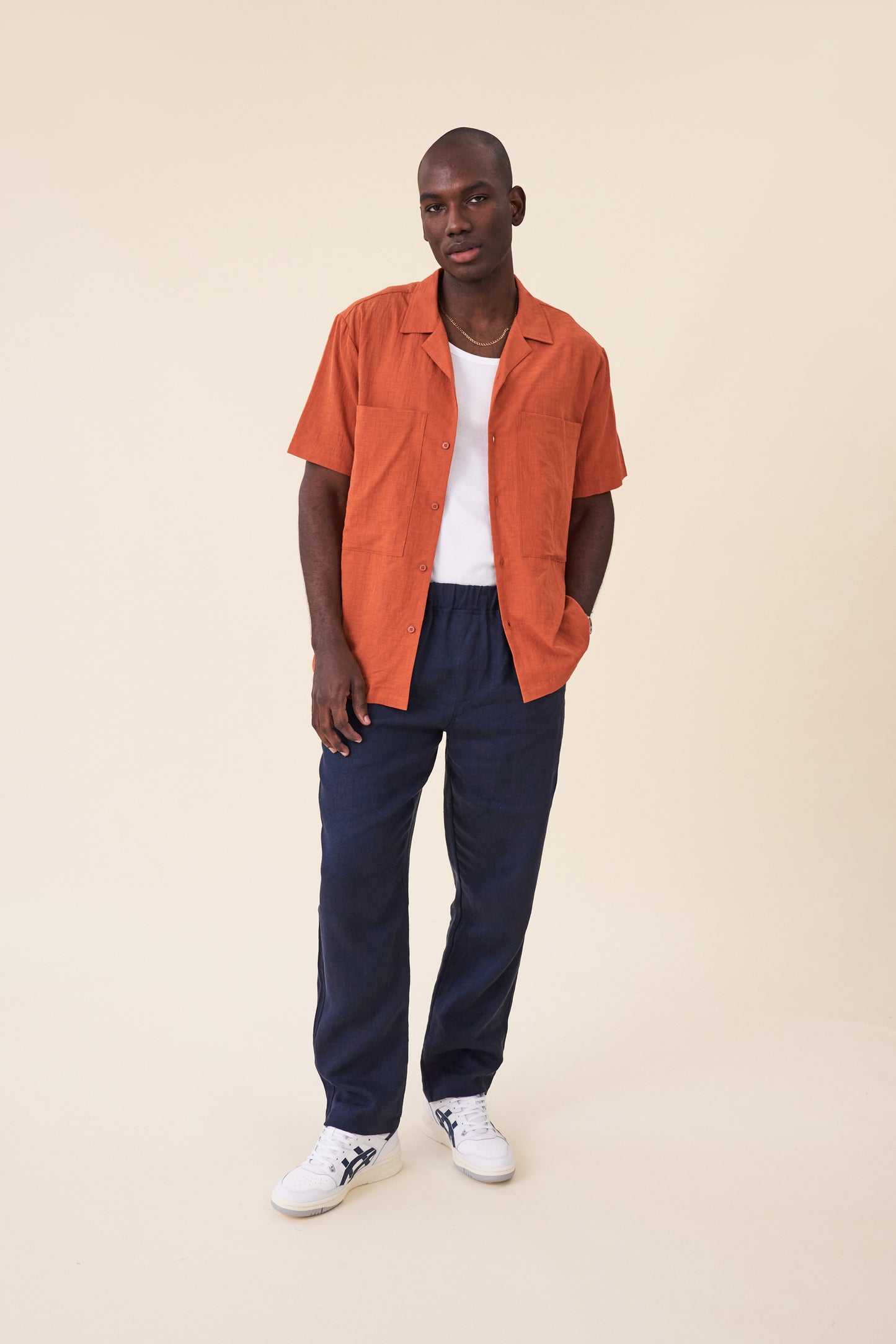 RELAXED LINEN TROUSERS - NAVY