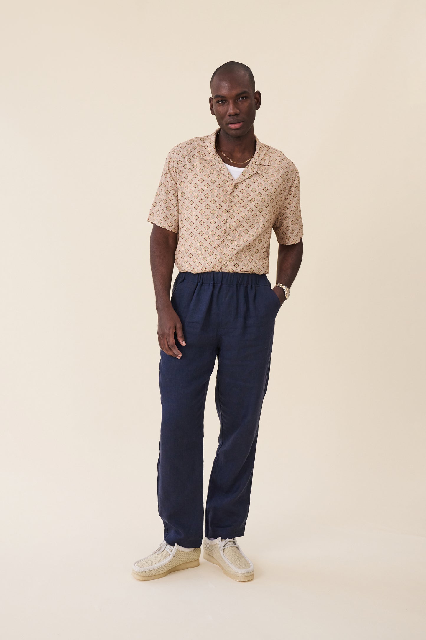 RELAXED LINEN TROUSERS - NAVY