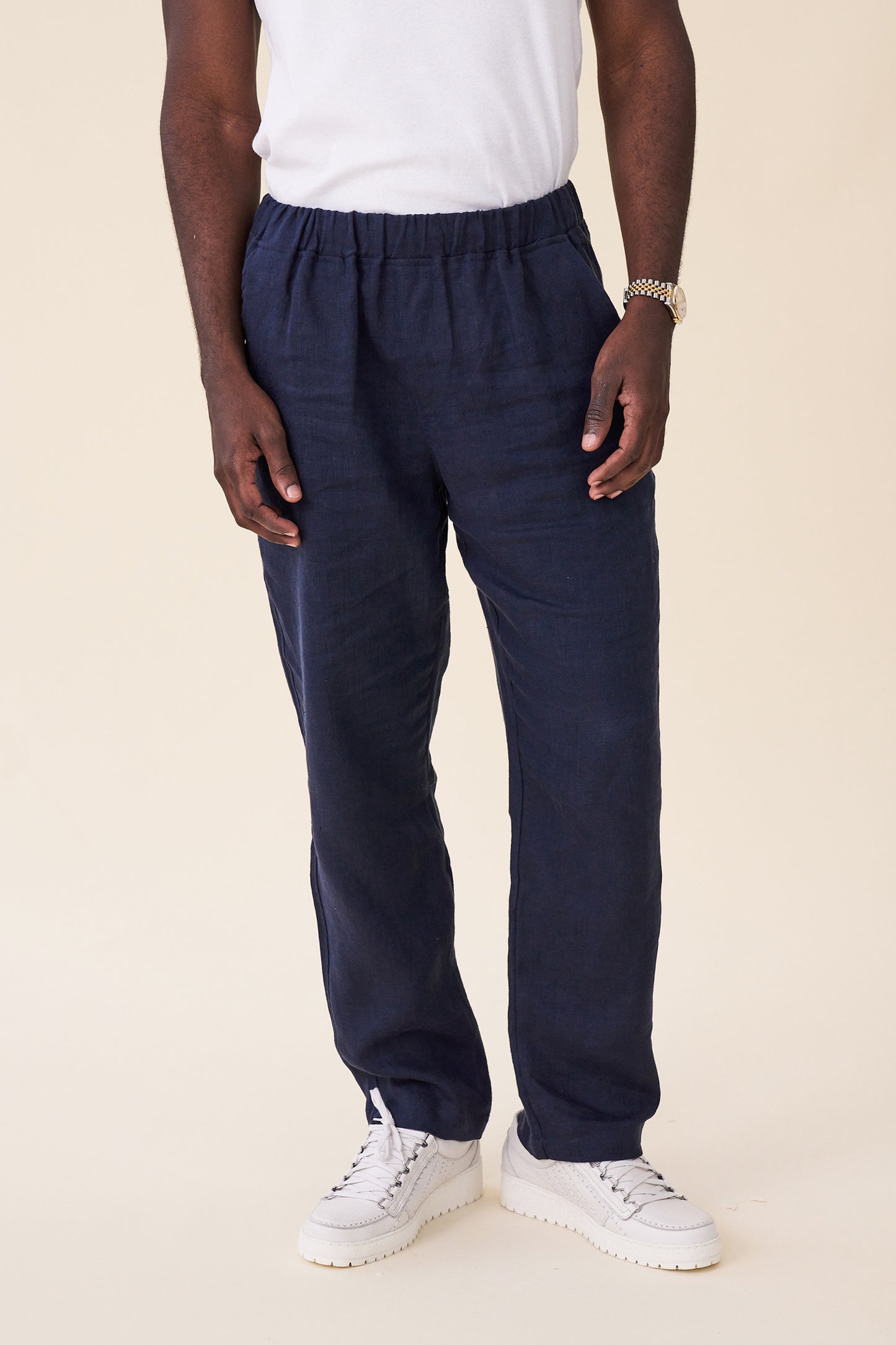 RELAXED LINEN TROUSERS - NAVY