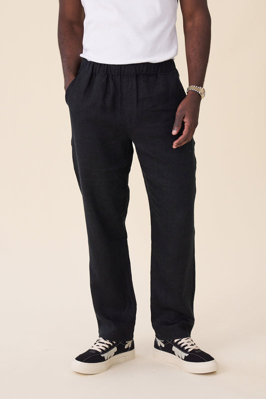 RELAXED LINEN TROUSERS - BLACK