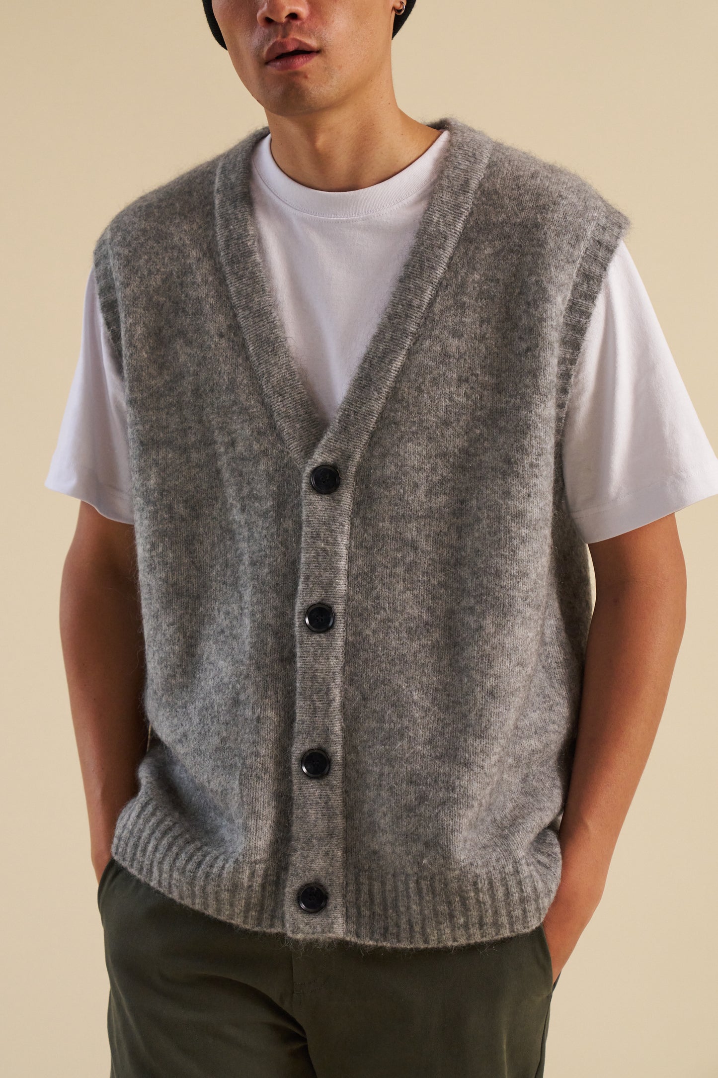 HUDSON MOHAIR CARDIGAN VEST - GREY