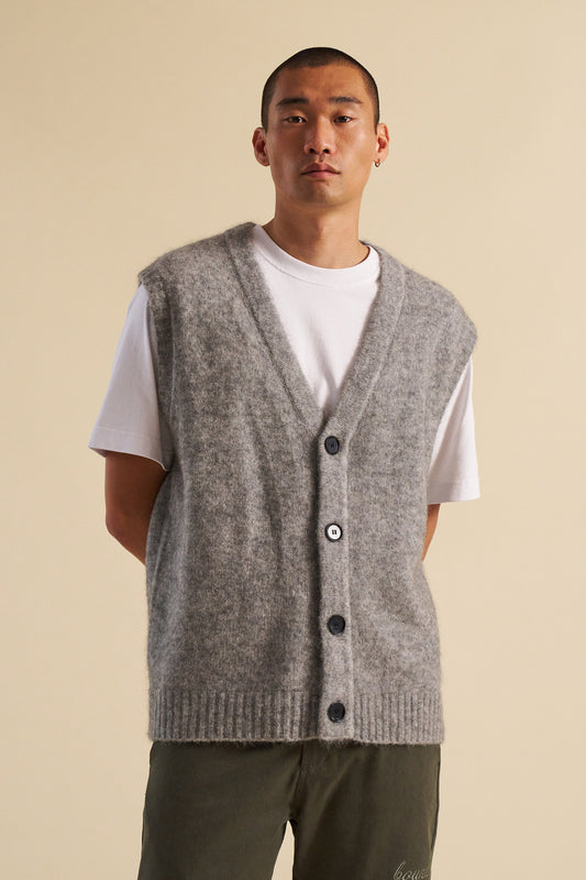 HUDSON MOHAIR CARDIGAN VEST - GREY